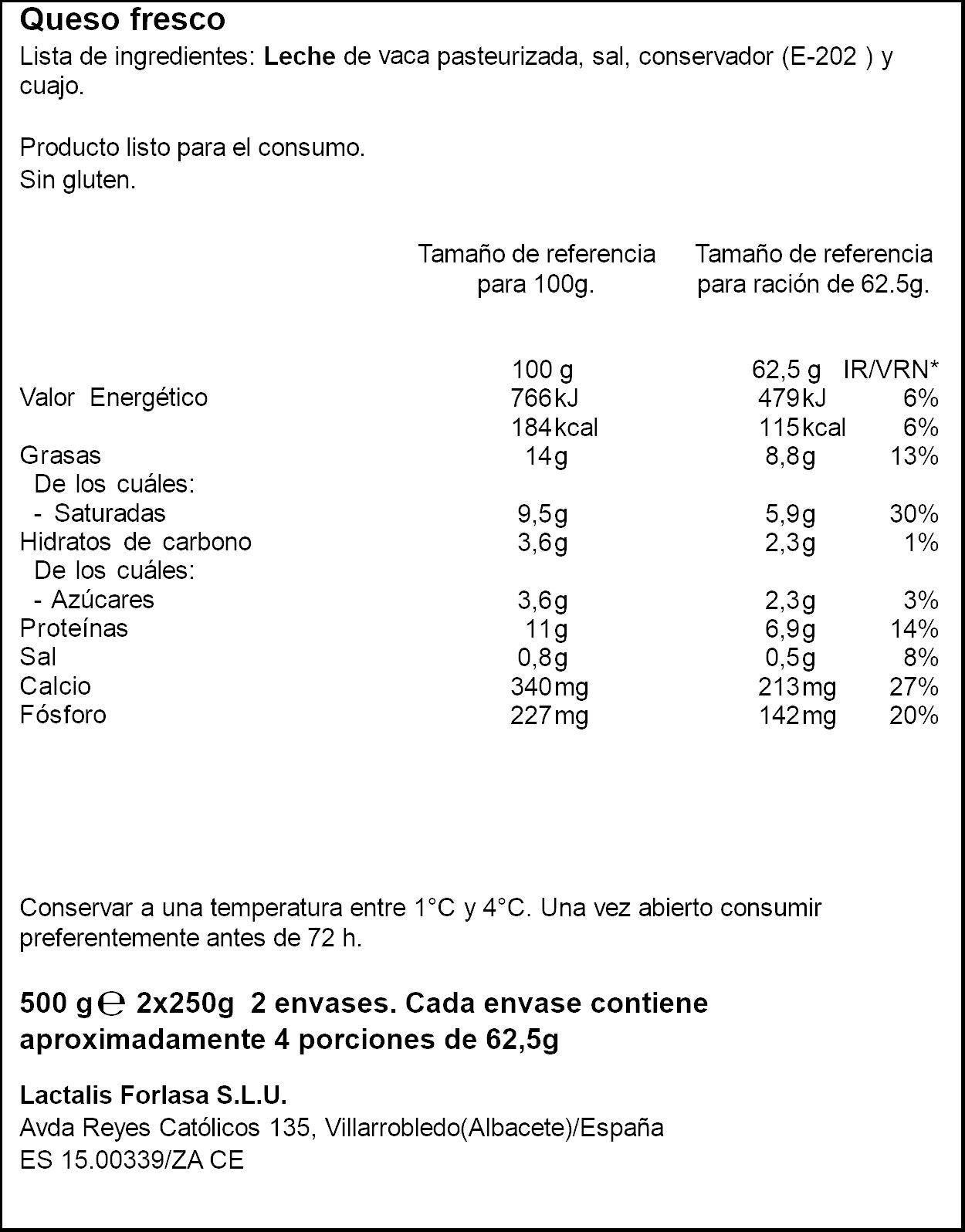 Queso fresco natural Ifa eliges p2 250g/u