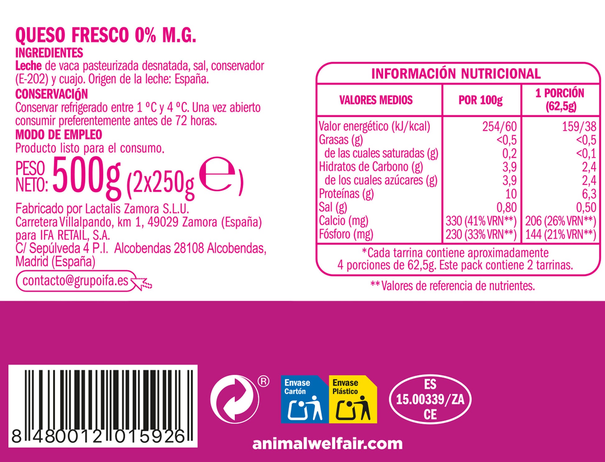 Queso fresco desnatado Ifa eliges p2 250g/u