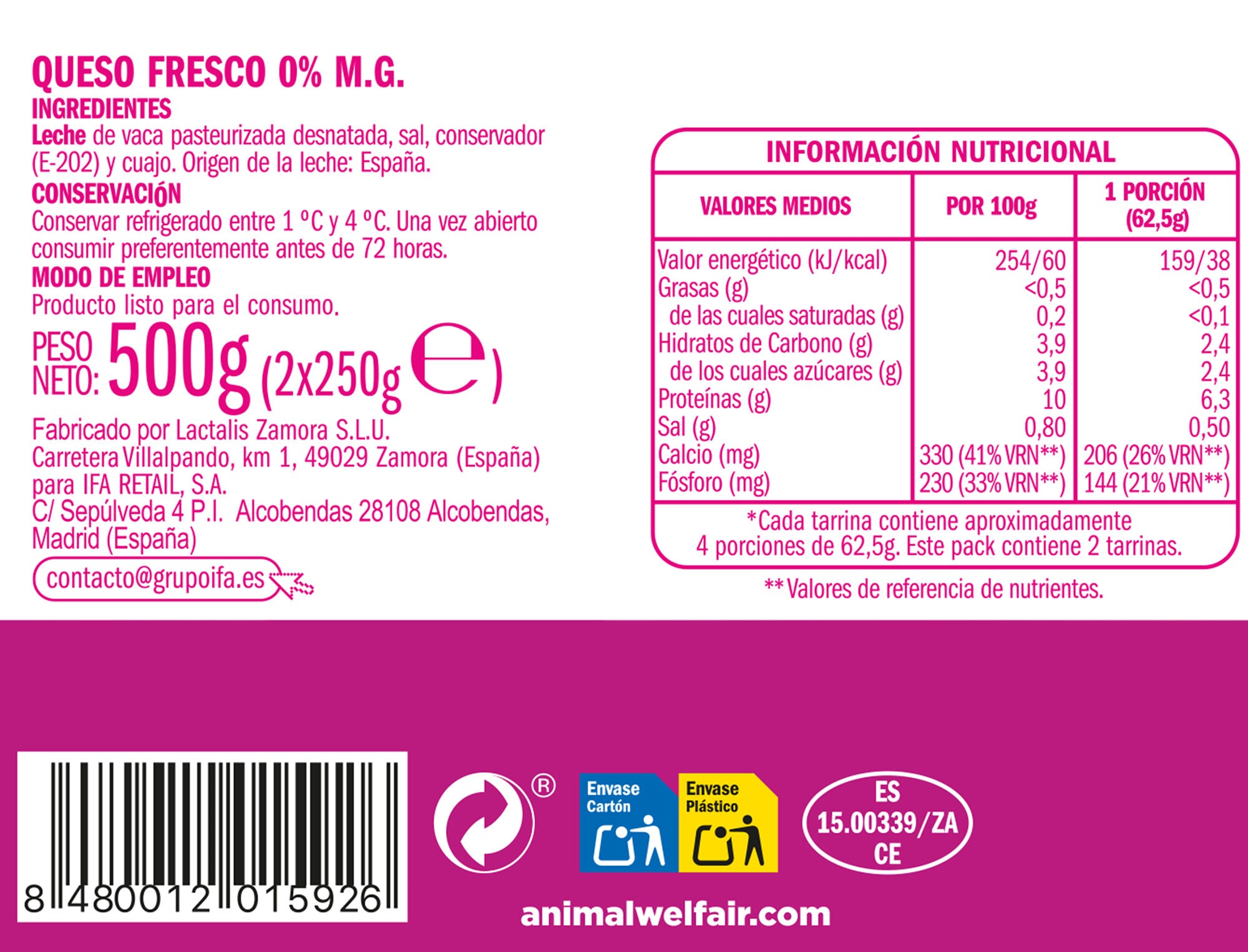 Queso fresco desnatado Ifa eliges p2 250g/u