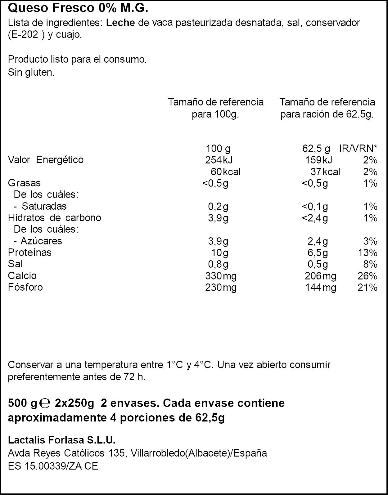 Queso fresco desnatado Ifa eliges p2 250g/u