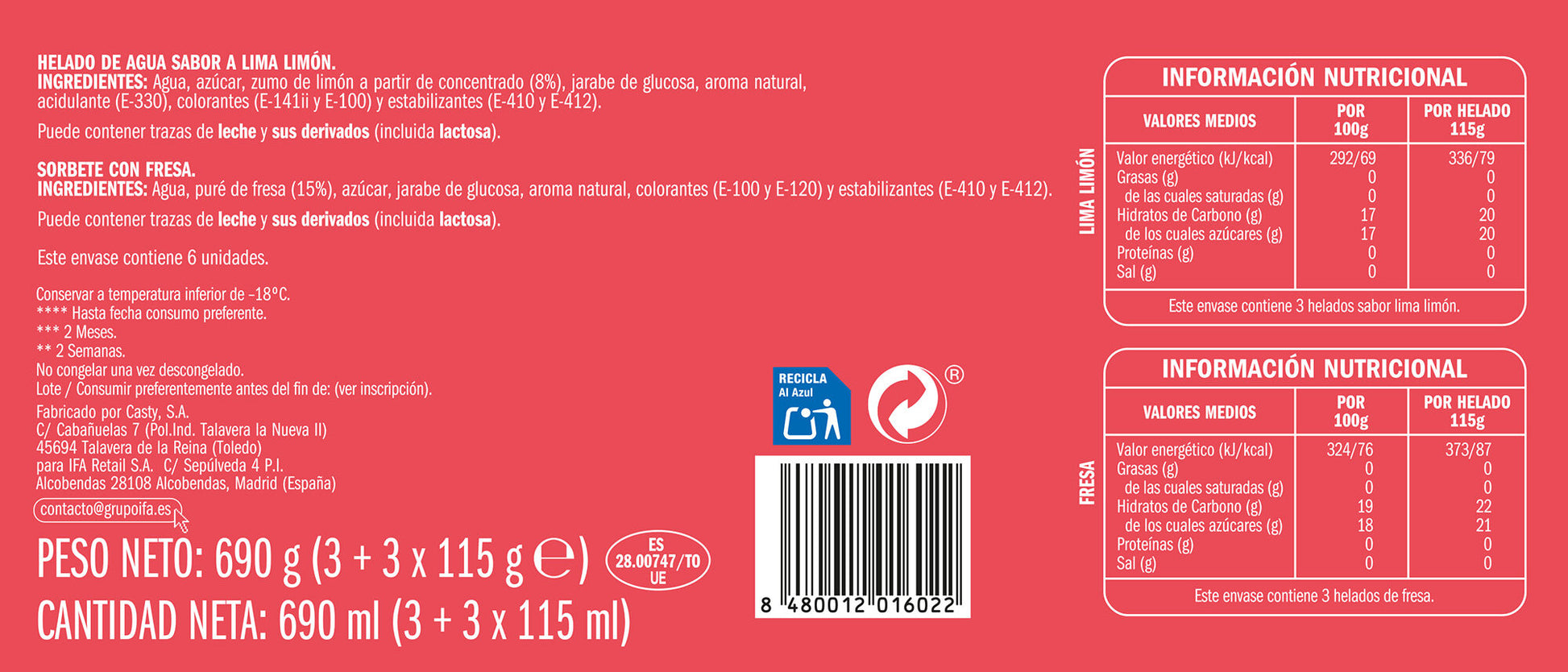 Helado infantil tube-up limon fresa Ifa eliges p6x115ml