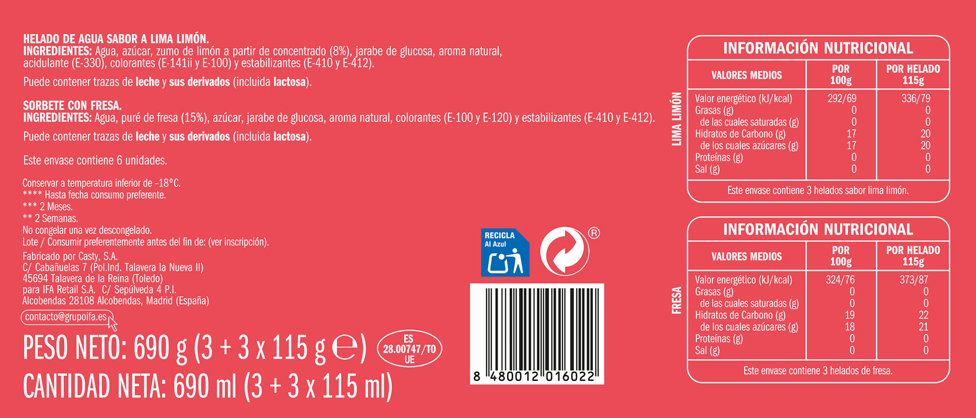 Helado infantil tube-up limon fresa Ifa eliges p6x115ml