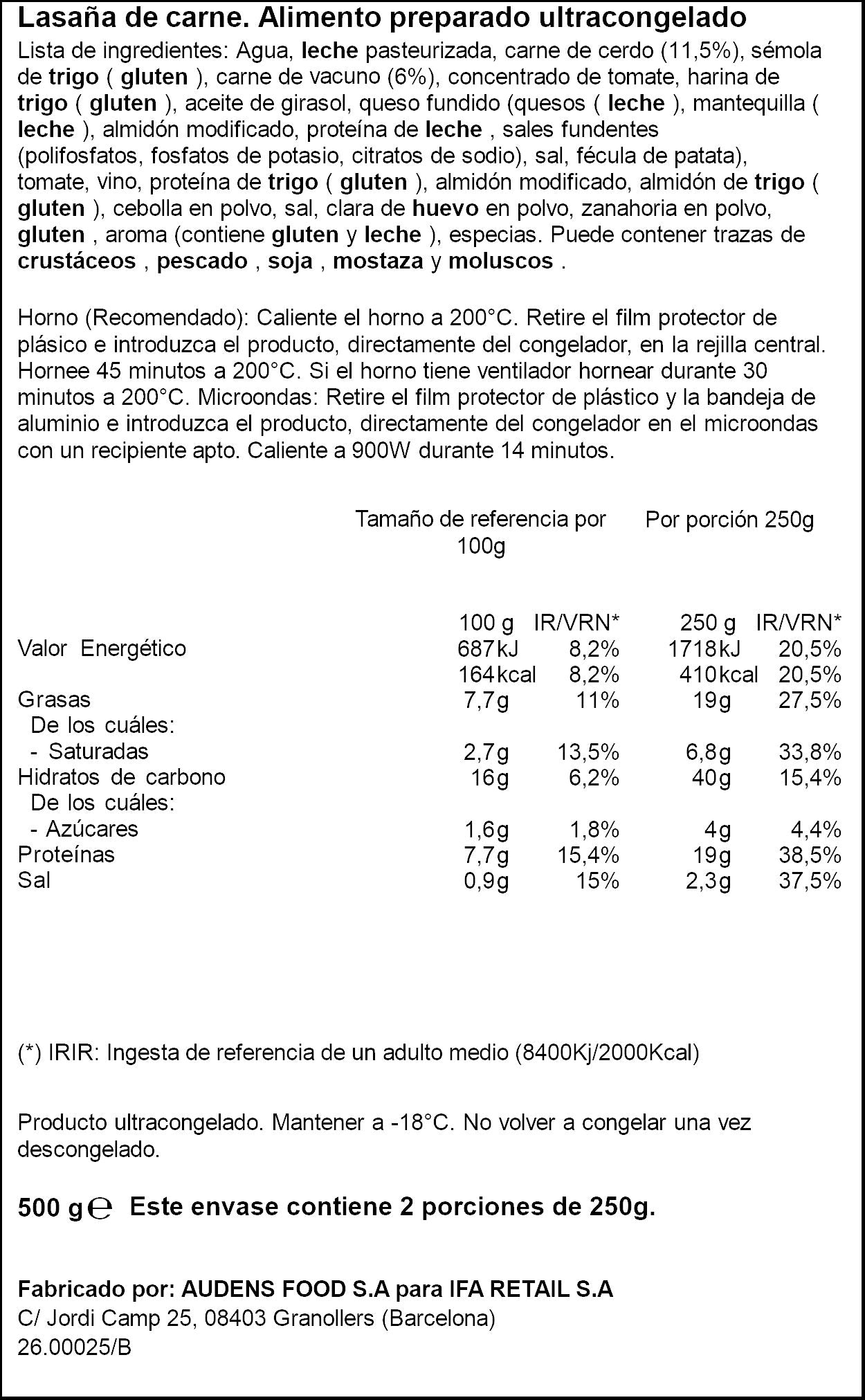 Lasaña bolognesa Ifa eliges 500g