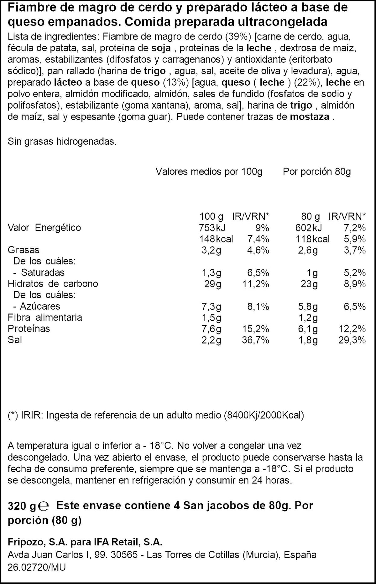 San jacobo jamón y queso Ifa eliges 320g