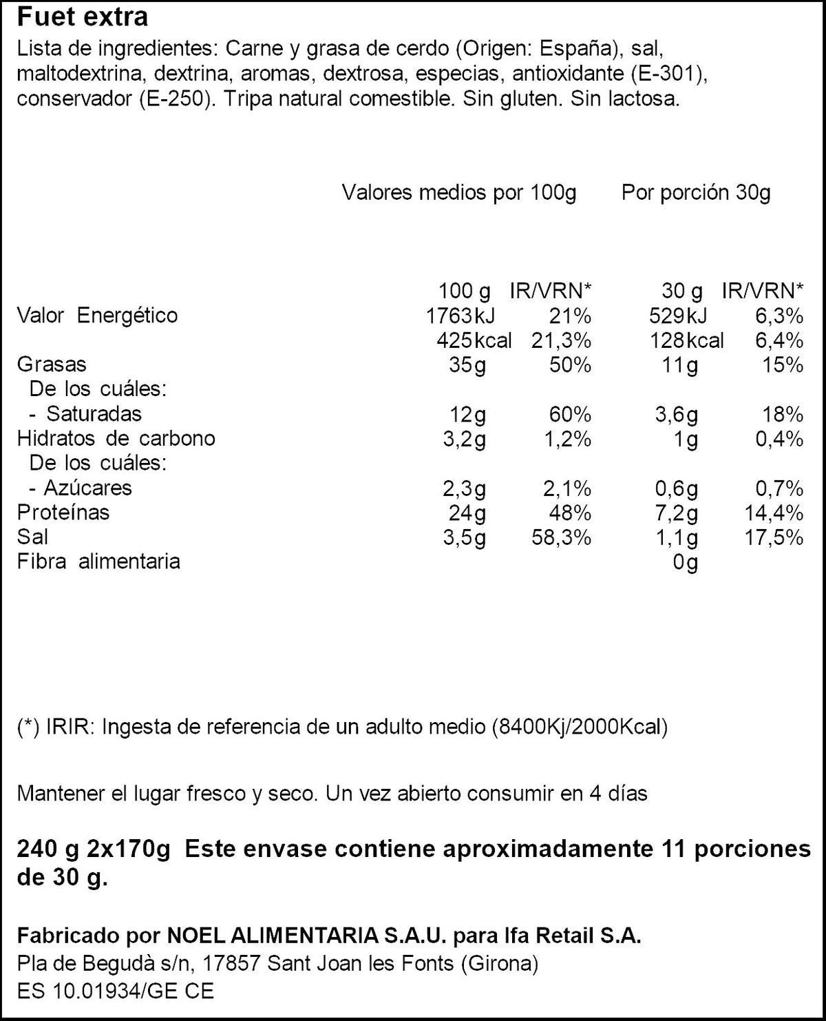 Fuet vela Ifa eliges p2 170g/u