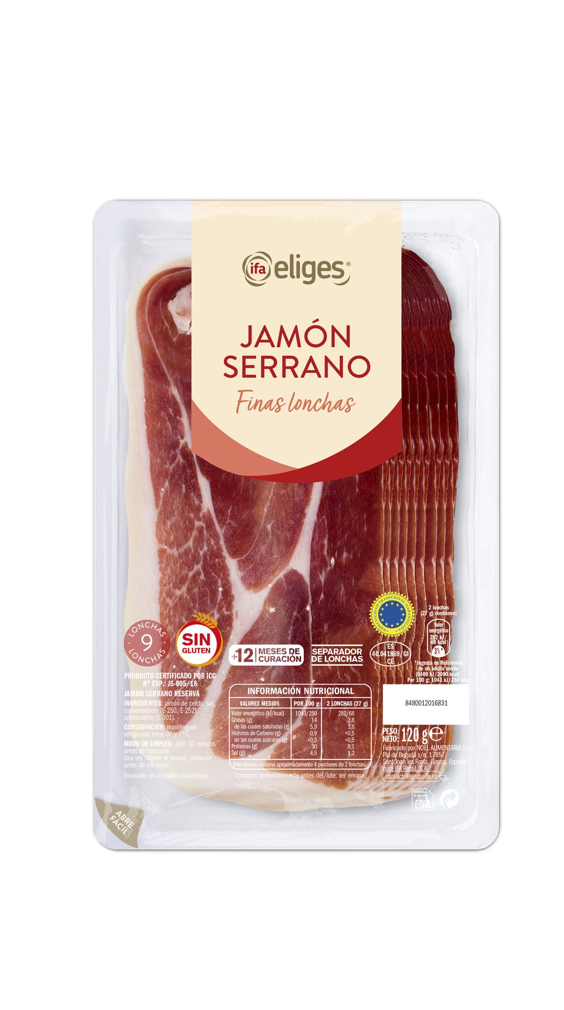 Jamon serrano reserva e.t.g. Ifa eliges 120gr