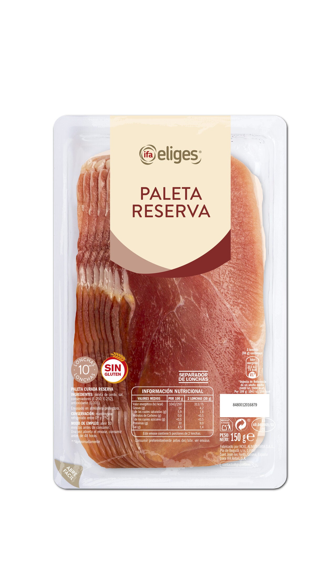 Jamón curado paleta lonchas Ifa eliges 150g