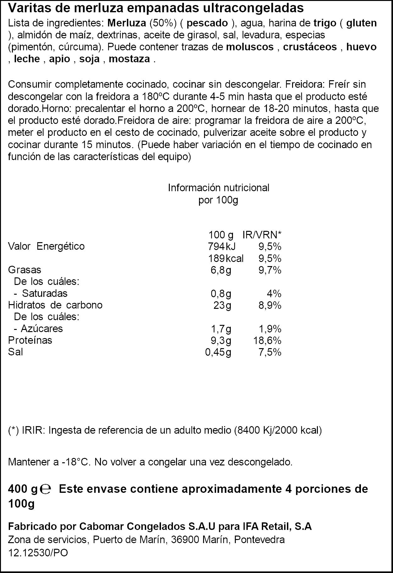 Varitas merluza  Ifa eliges 400g