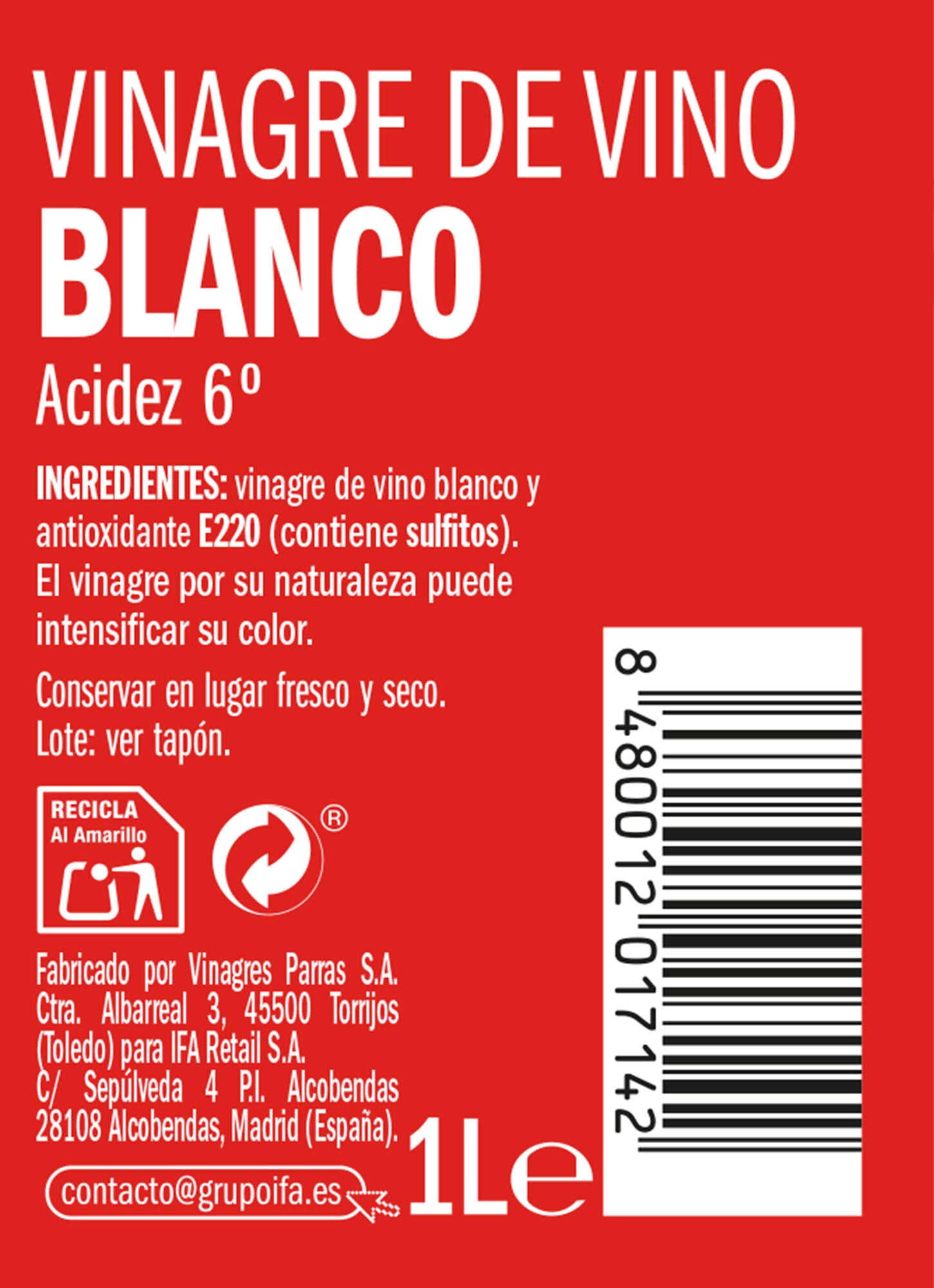 Vinagre de vino blanco Ifa eliges 1l