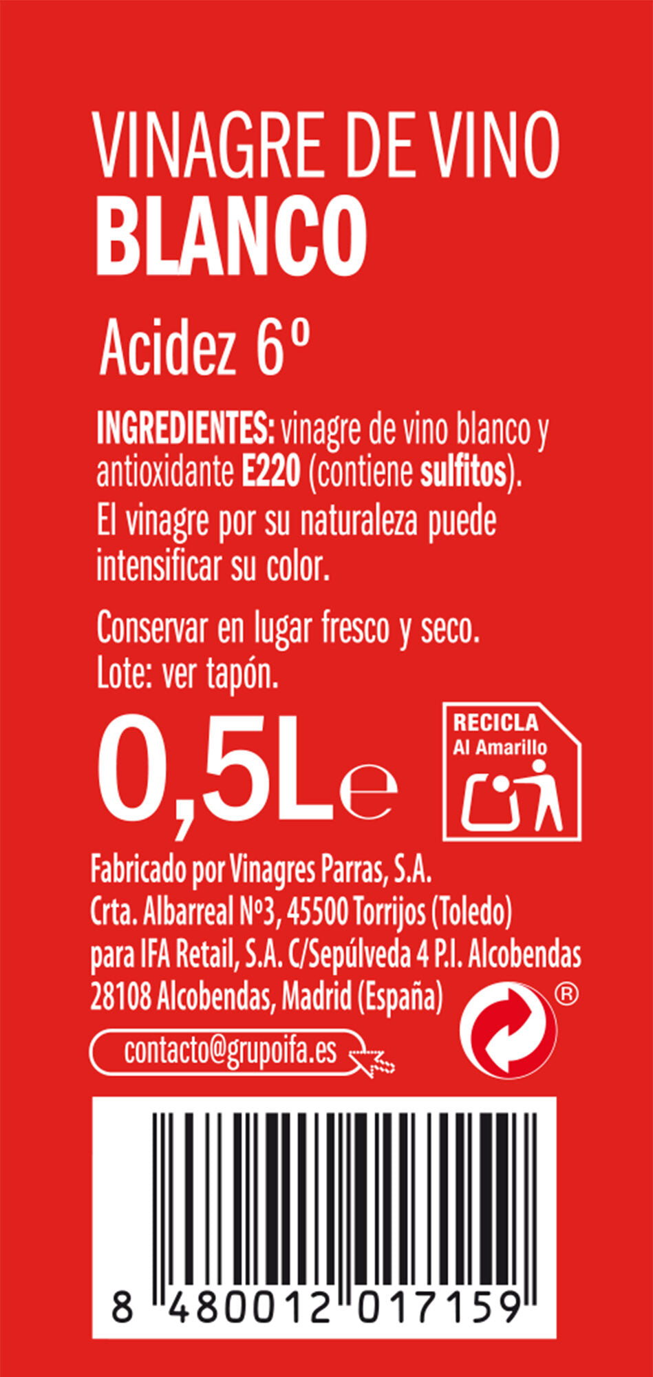 Vinagre de vino blanco Ifa eliges 500ml