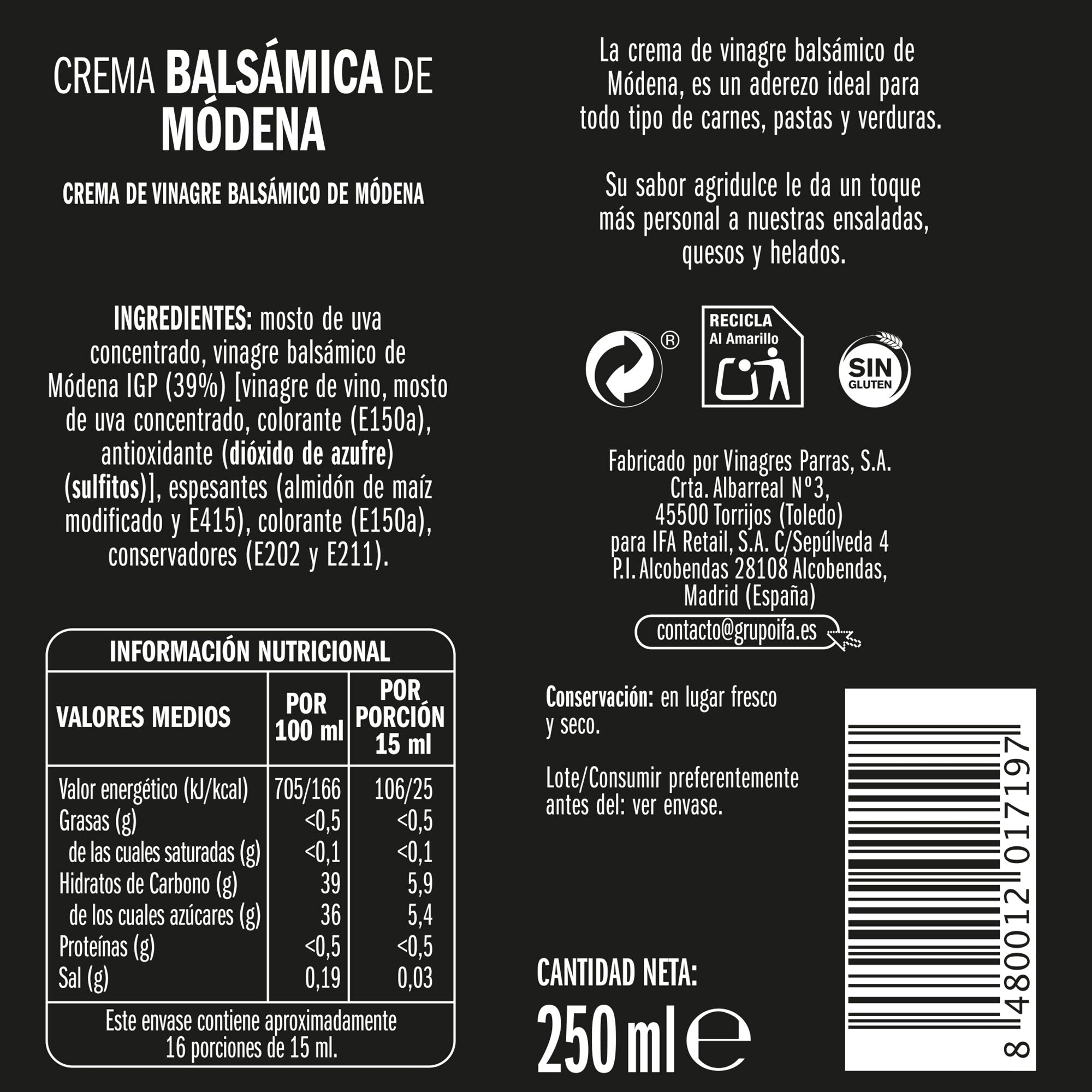 Crema vinagre modena Ifa eliges 250ml