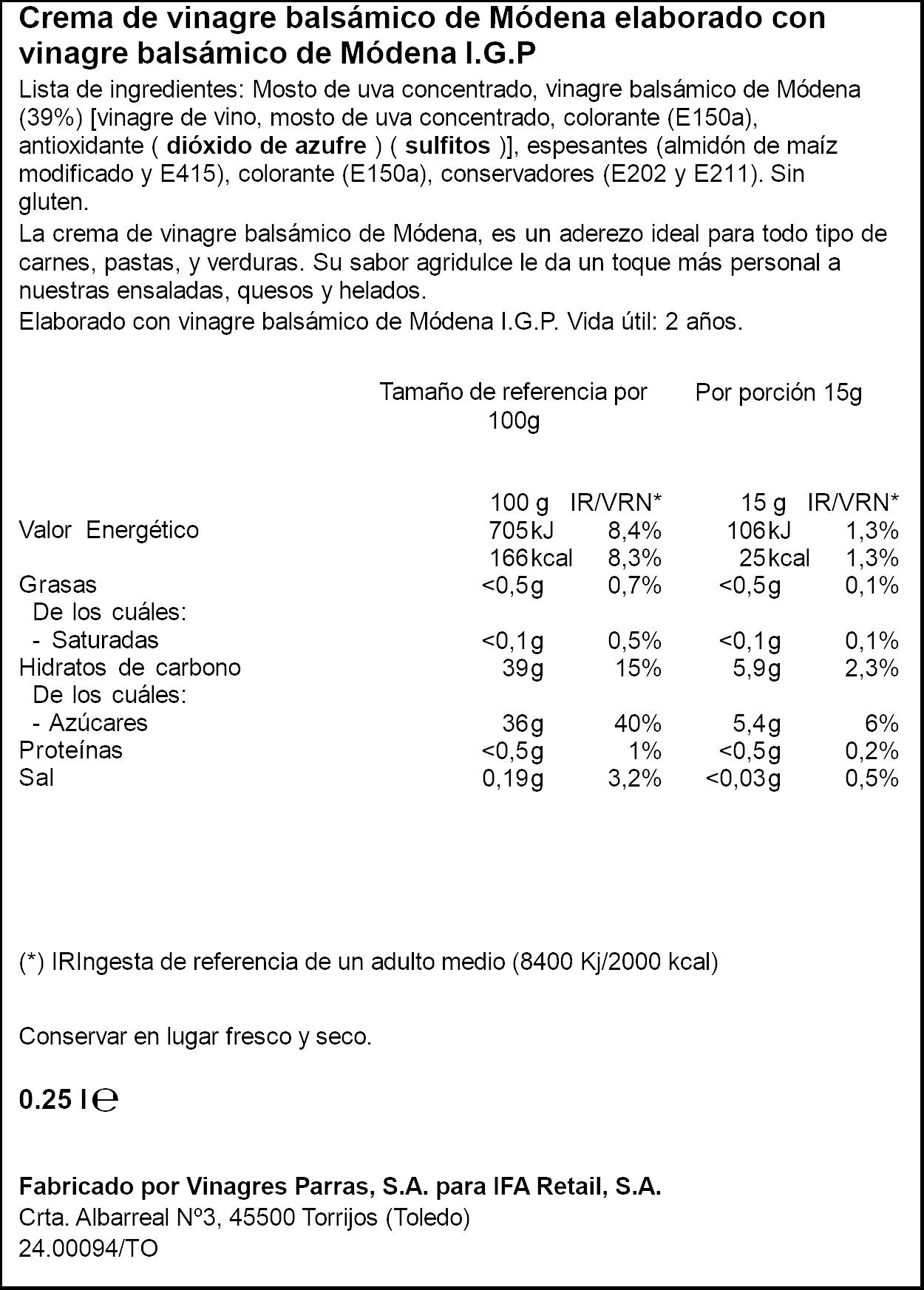 Crema vinagre modena Ifa eliges 250ml