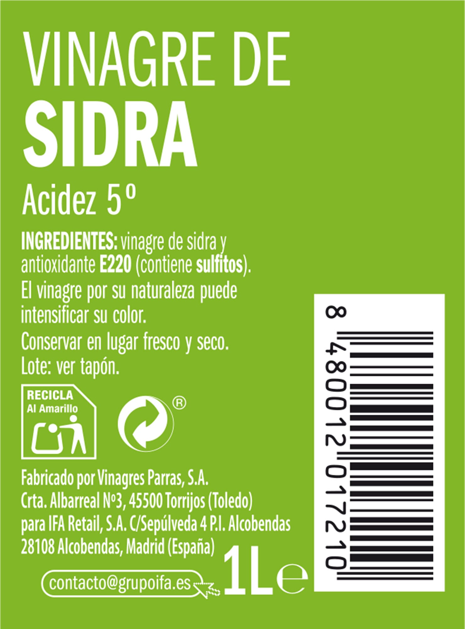 Vinagre sidra manzana Ifa eliges 1l