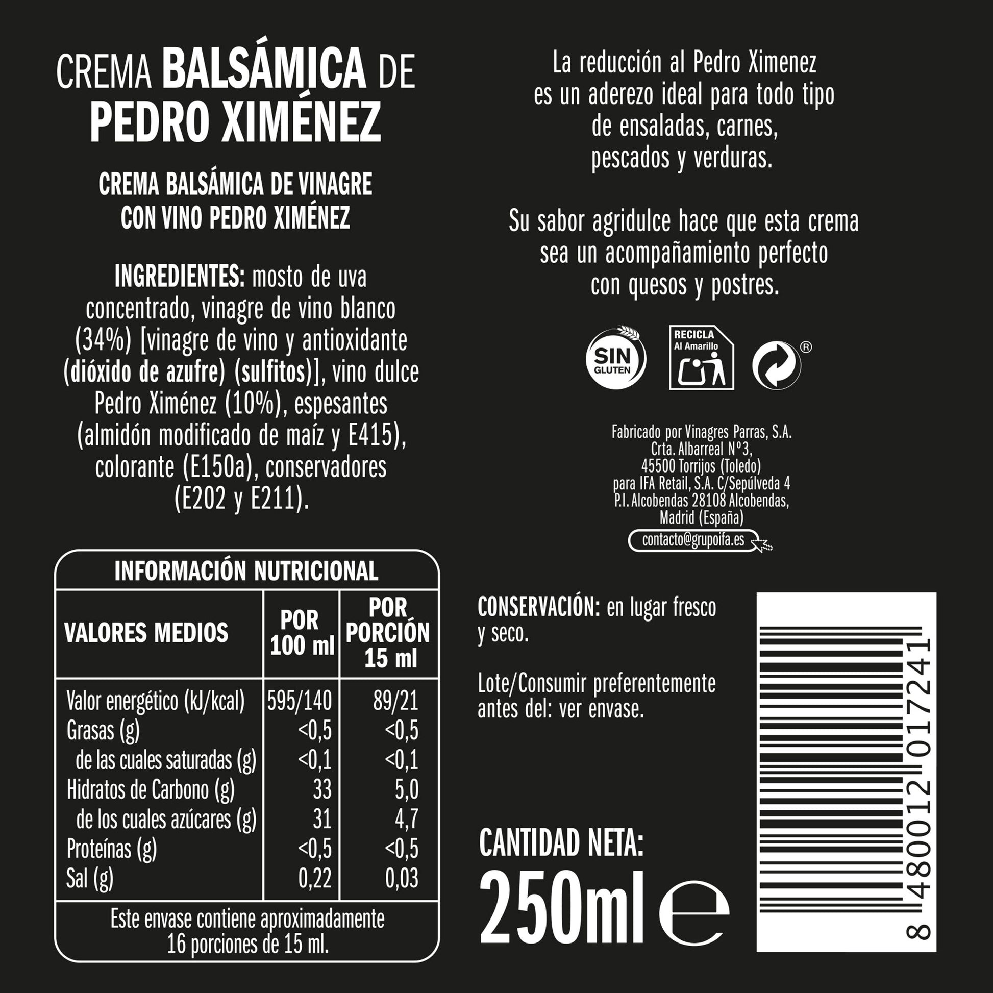 Crema vinagre al pedro ximenez Ifa eliges 250ml