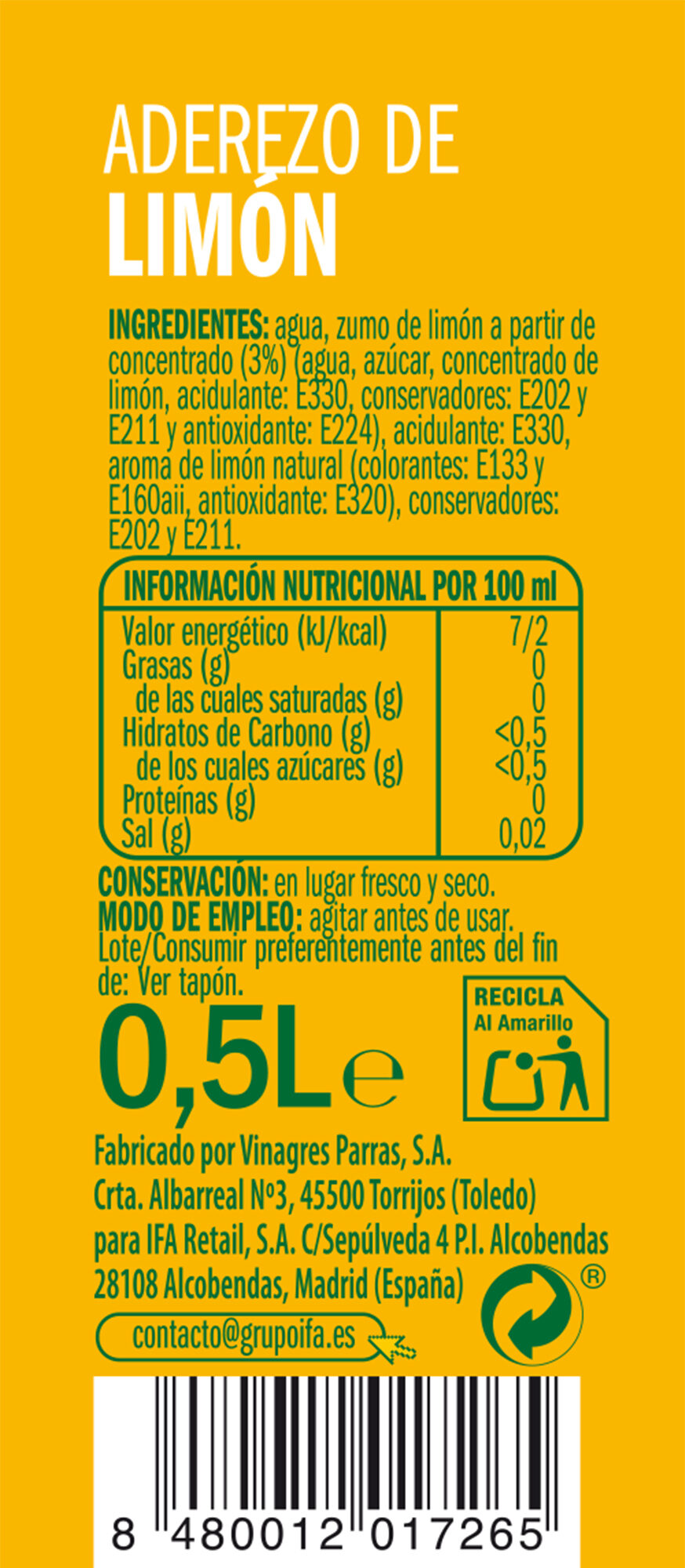 Aderezo limón Ifa eliges 500ml