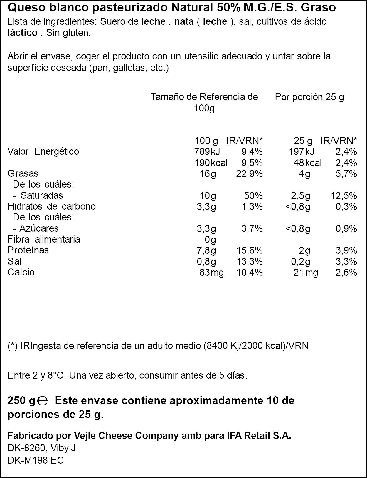 Crema de queso natural Ifa eliges 250g
