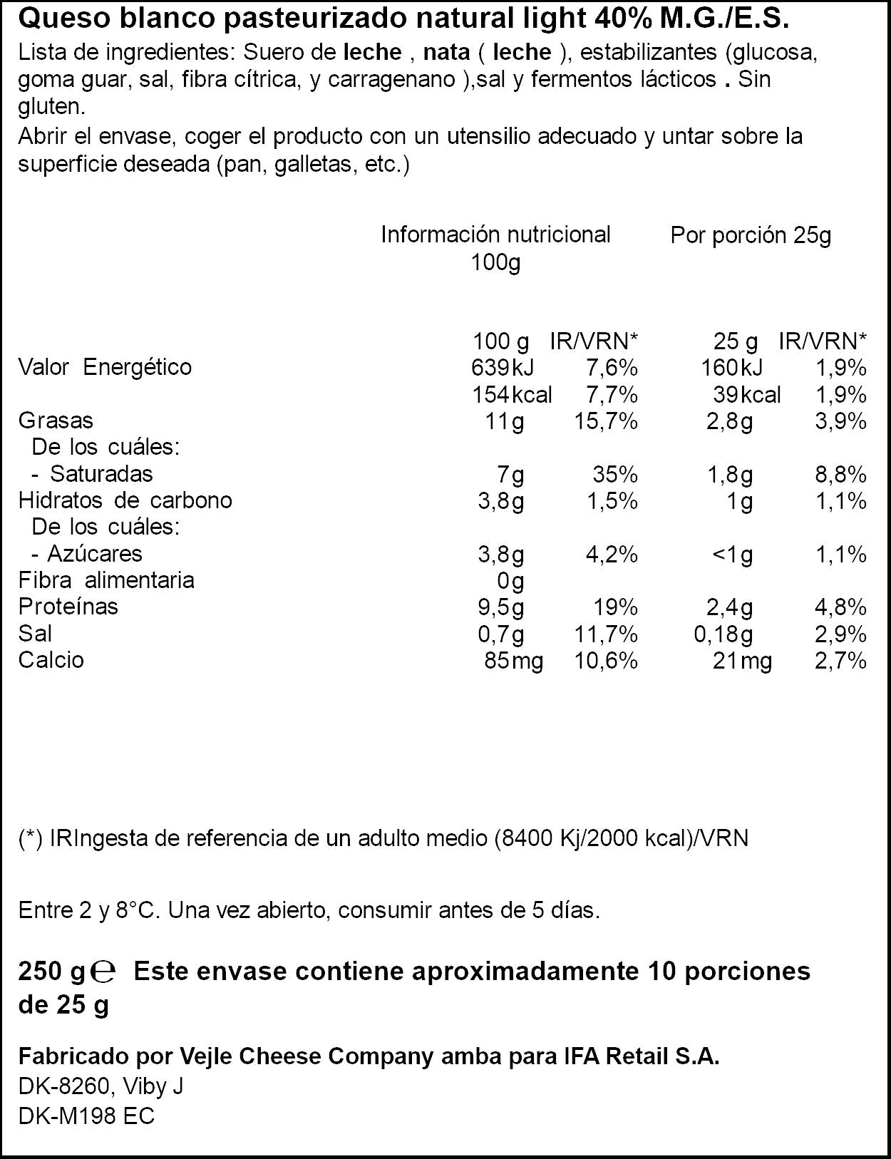 Crema de queso natural light Ifa eliges 250g