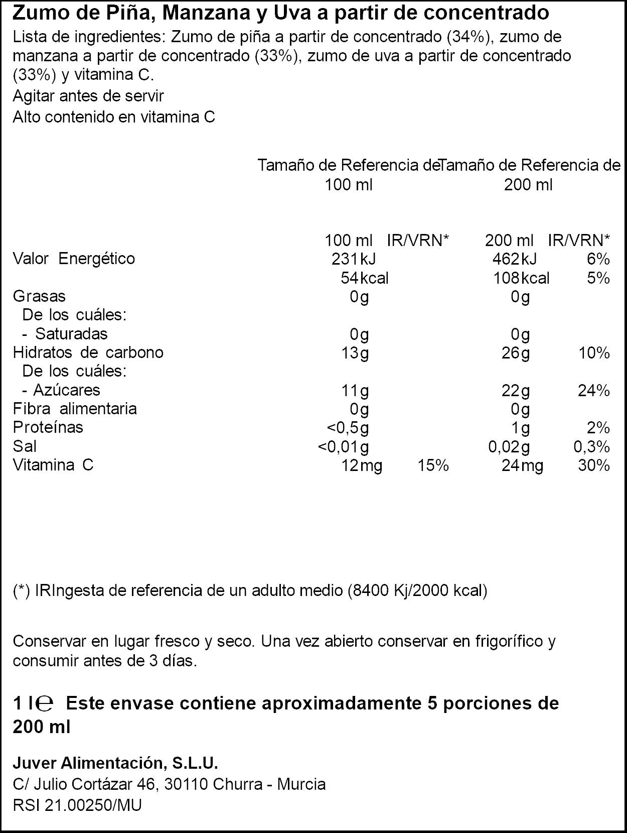 Zumo concentrado piña/uva/manz Ifa eliges 1l