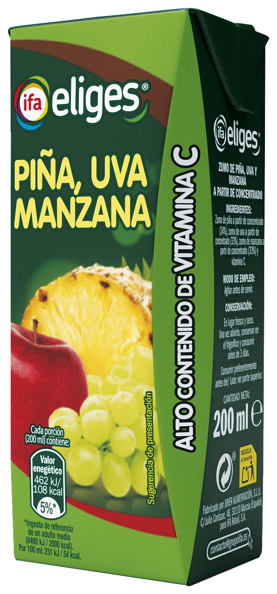 Zumo concentrado piña/uva/manz Ifa eliges p6 200ml/u