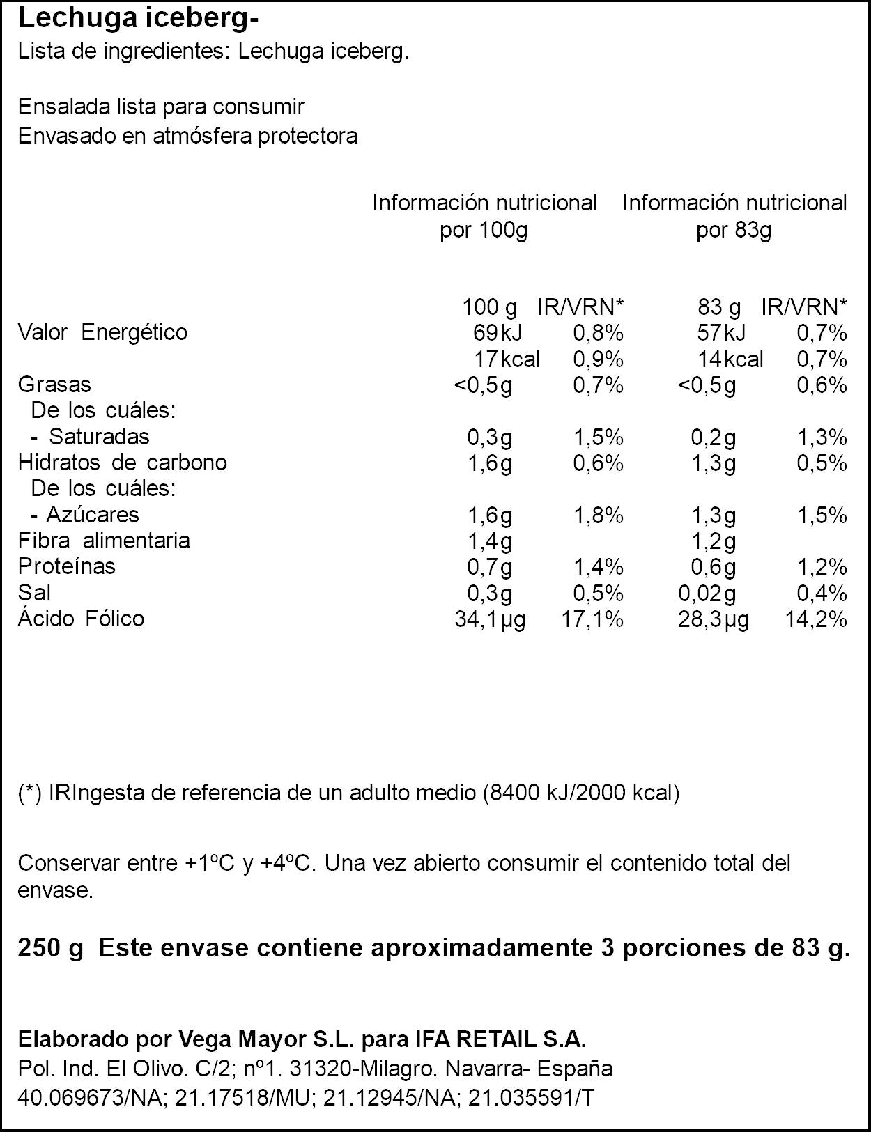 Lechuga iceberg bolsa Ifa 250g