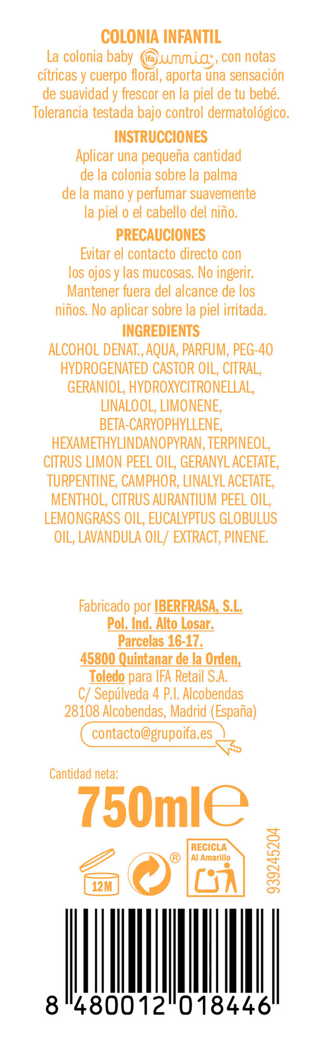 Colonia infantil  Ifa unnia 750ml