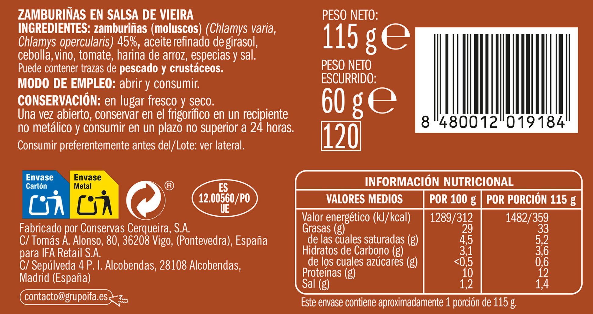 Zamburiña sal vieira ol-120 Ifa eliges 60g escurr