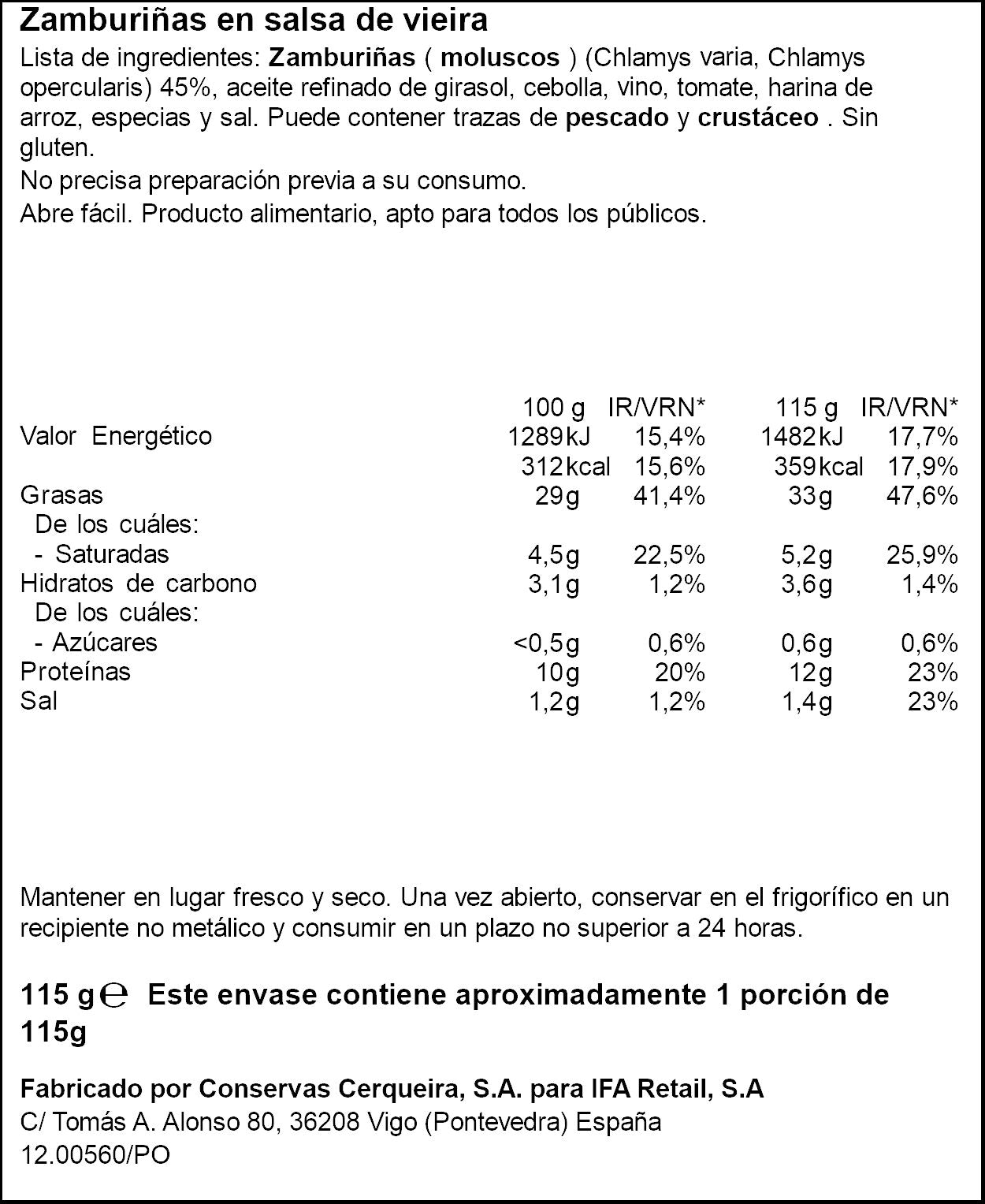 Zamburiña sal vieira ol-120 Ifa eliges 60g escurr