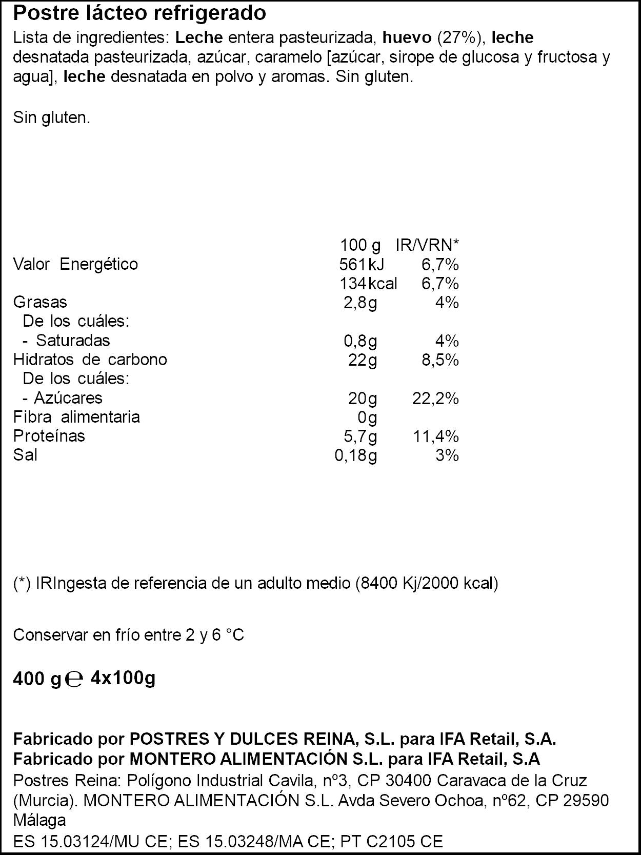 Flan huevo  Ifa eliges p4 100g/u