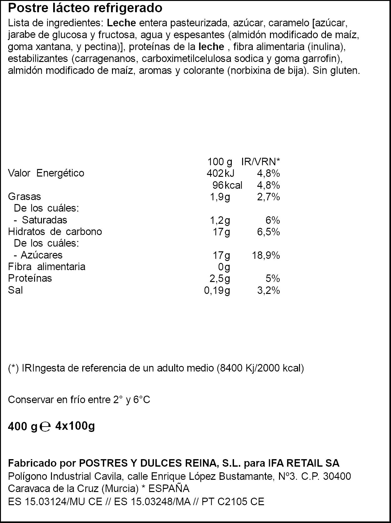 Flan vainilla  Ifa eliges p4 100g/u