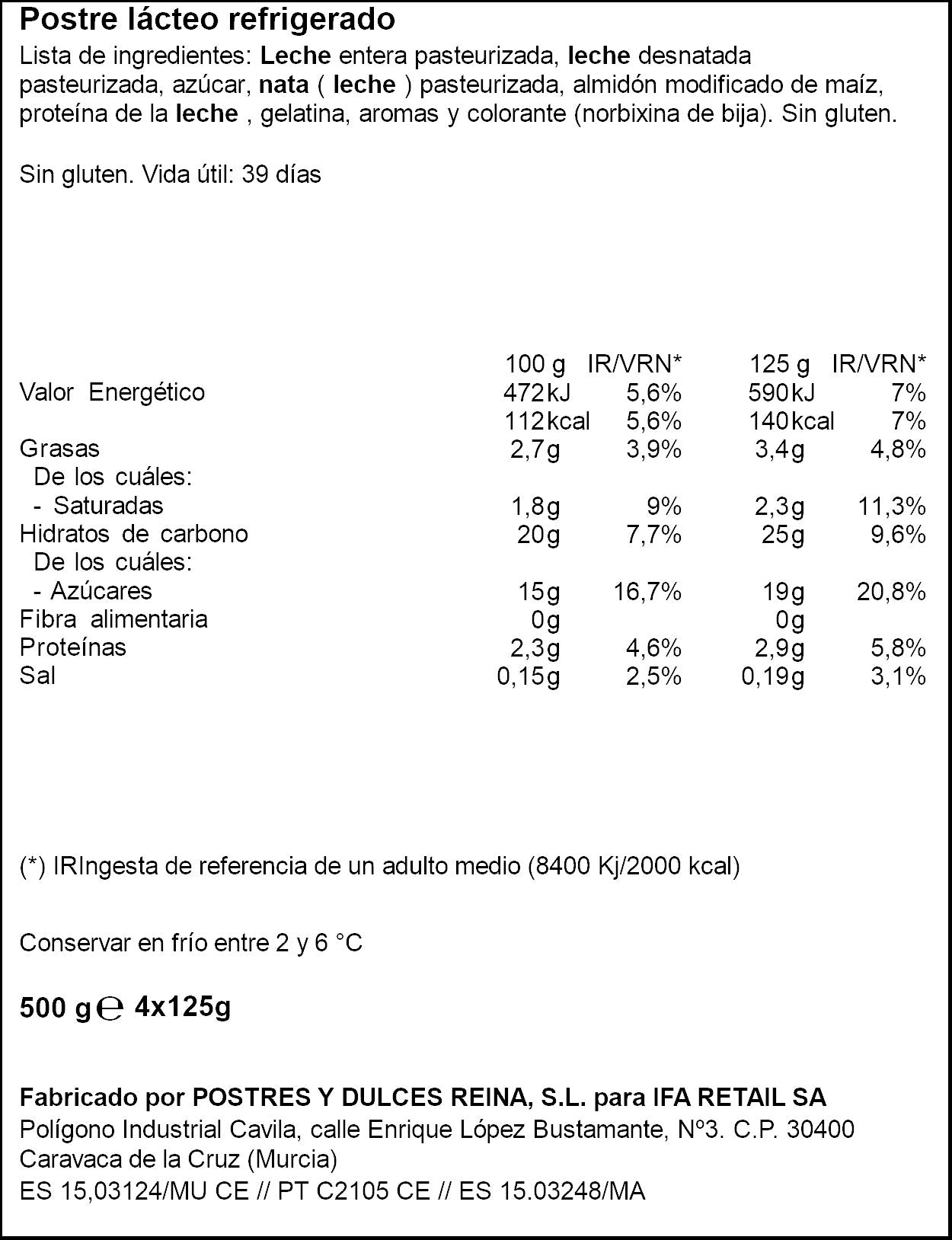 Natilla vainilla Ifa eliges p4 125g/u