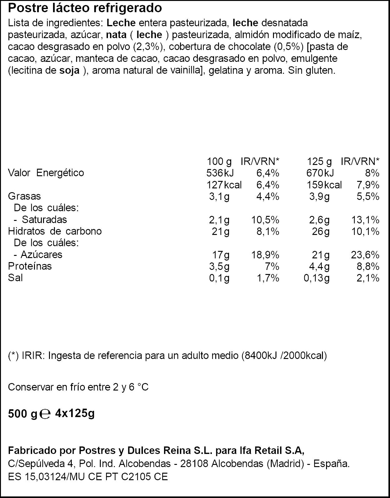 Natilla chocolate Ifa eliges p4 125g/u