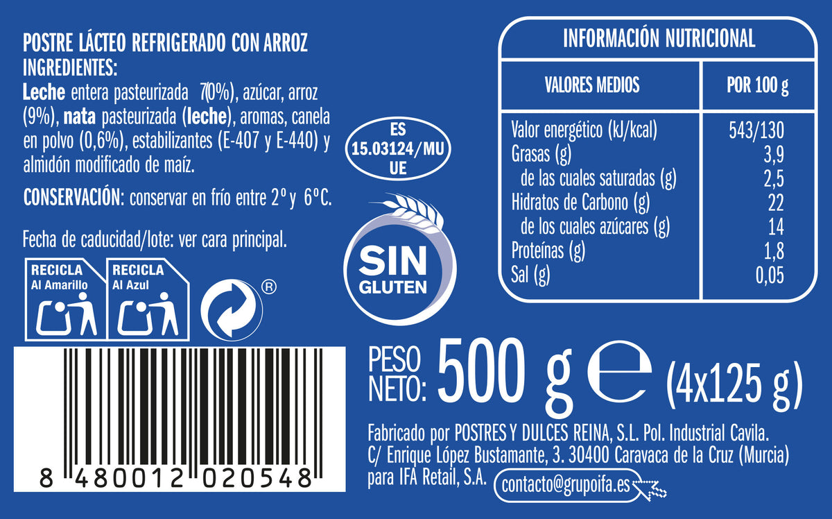 Arroz con leche  Ifa sabe p4 125g/u