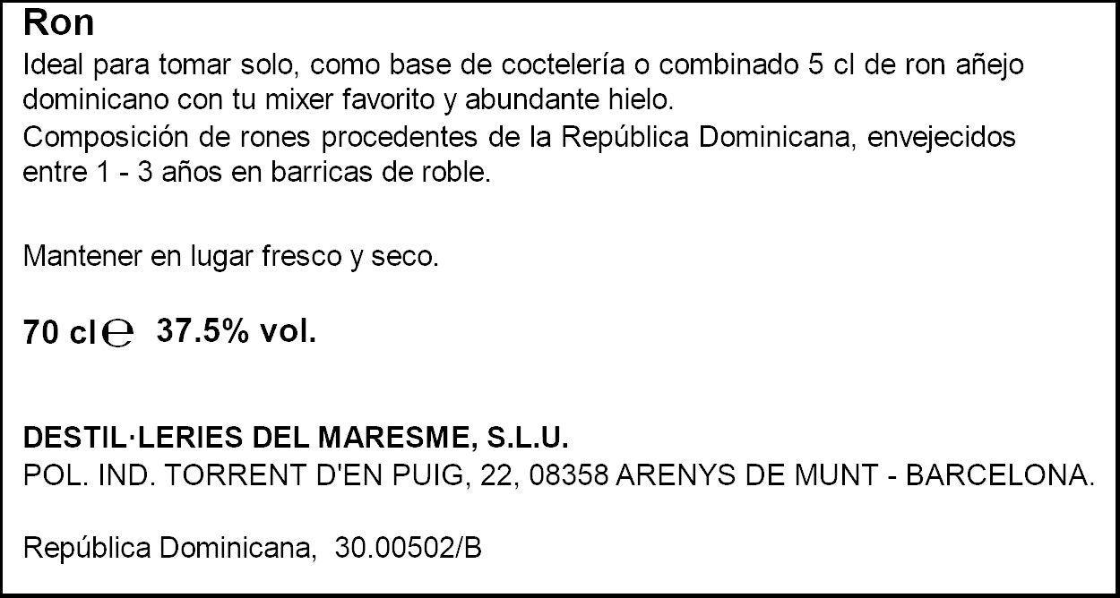 Ron añejo 37.5º Mercader indias 700ml