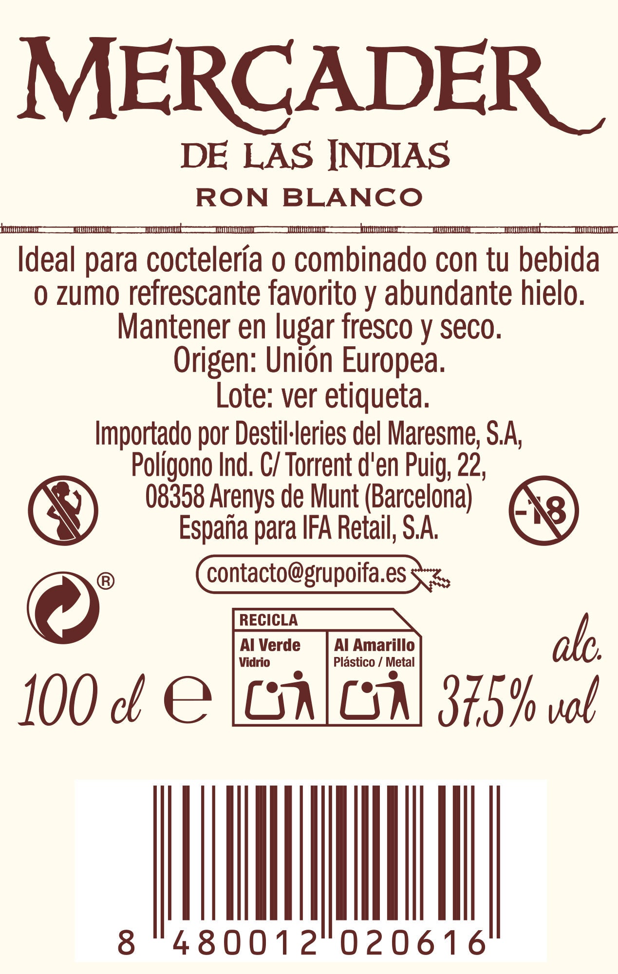 Ron blanco Mercader de las Indias 1l