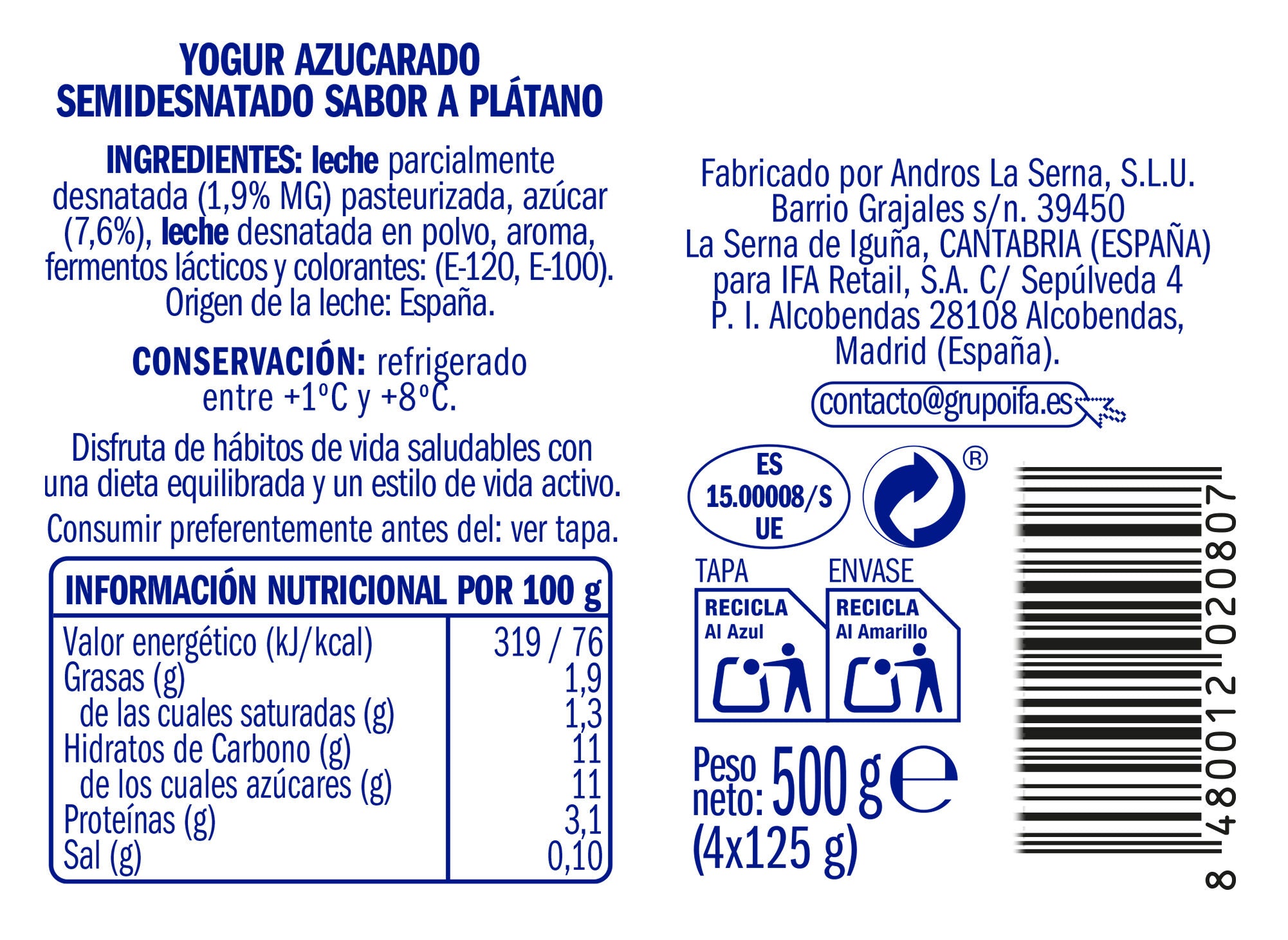 Yogurt platano Ifa eliges p4 125g/u