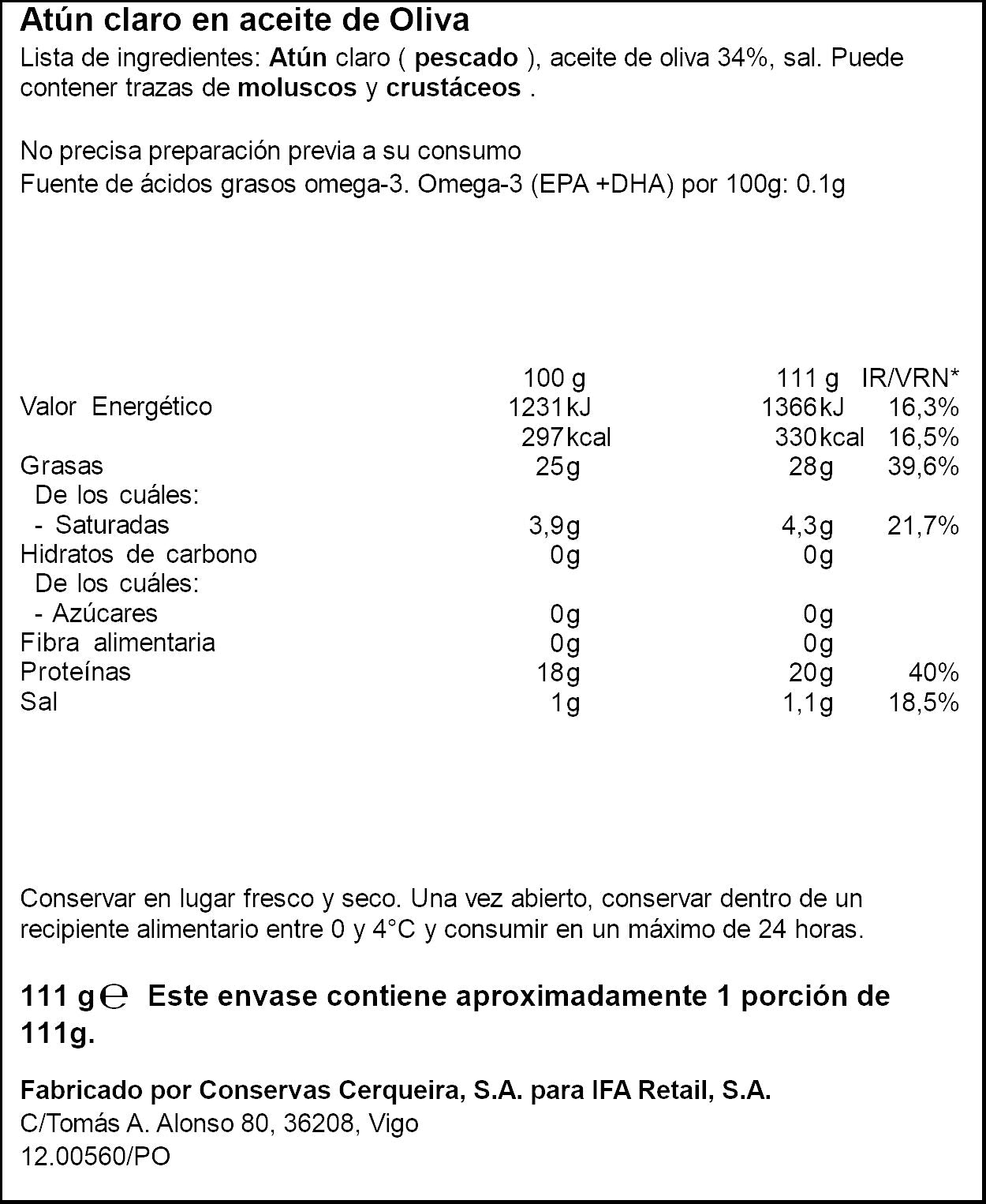 Atun claro aceite oliva ol120 Ifa eliges 72g escurr