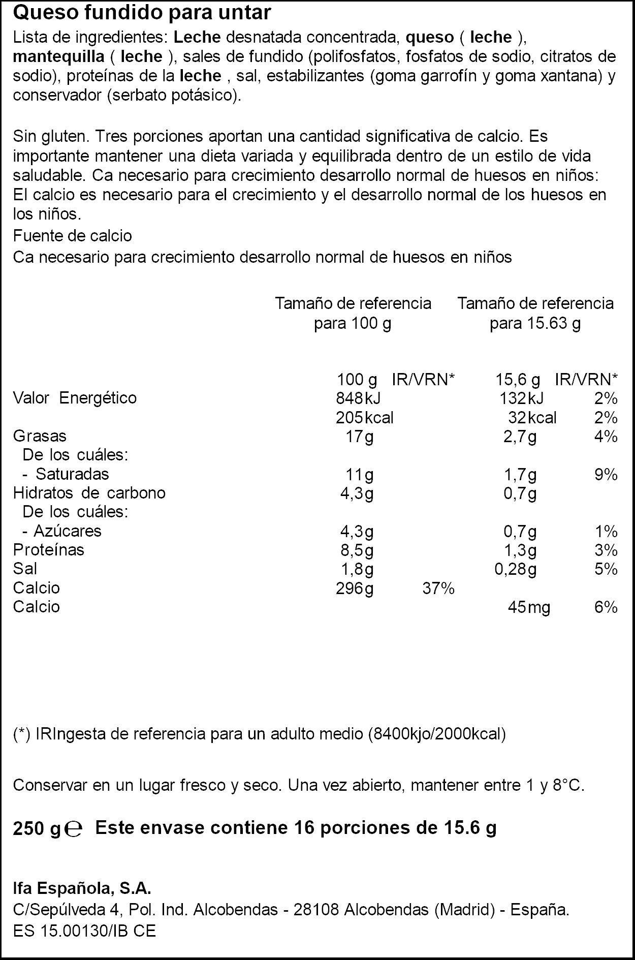 Queso fundido porción Ifa eliges p16 250g
