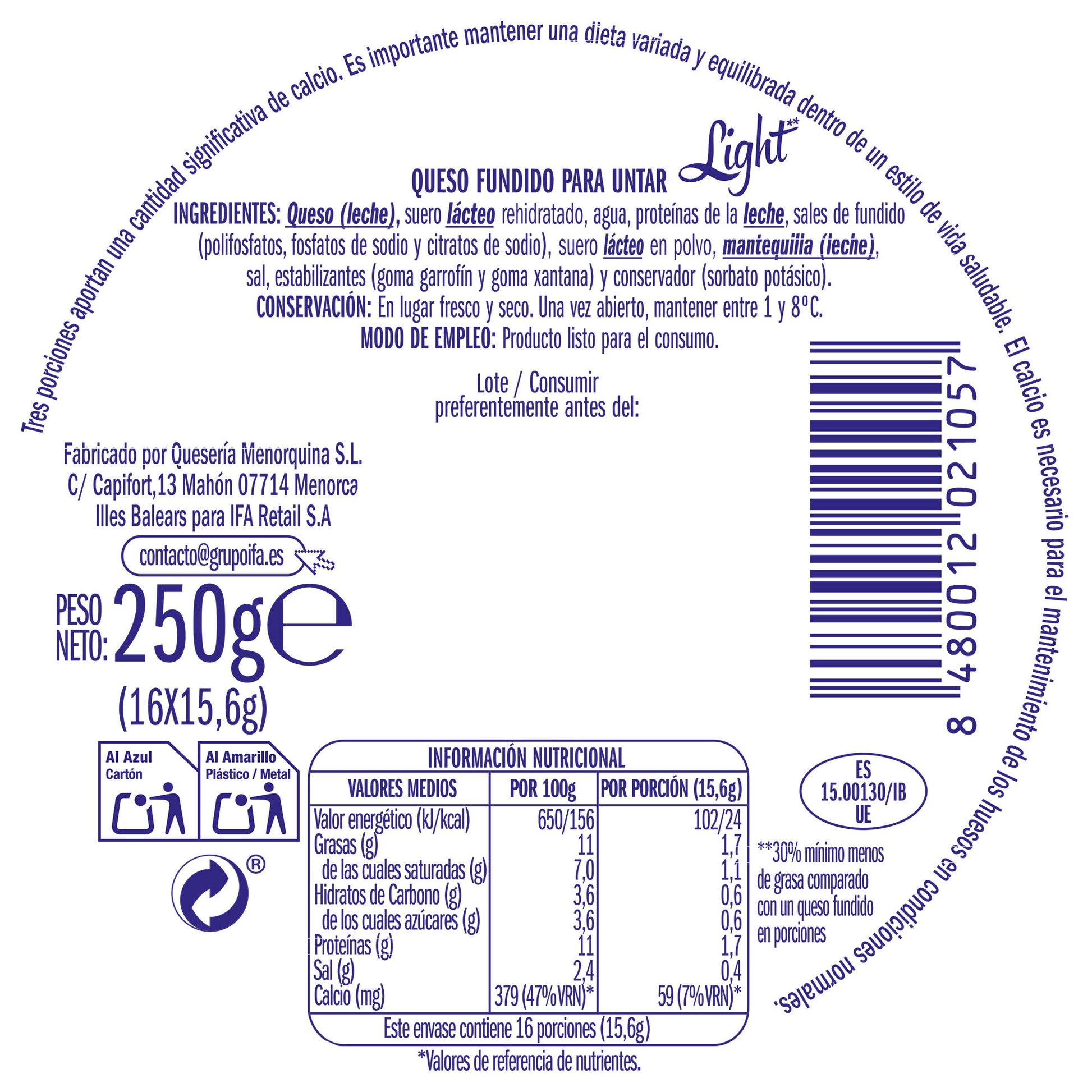 Queso fundido porción light Ifa eliges p16 250g