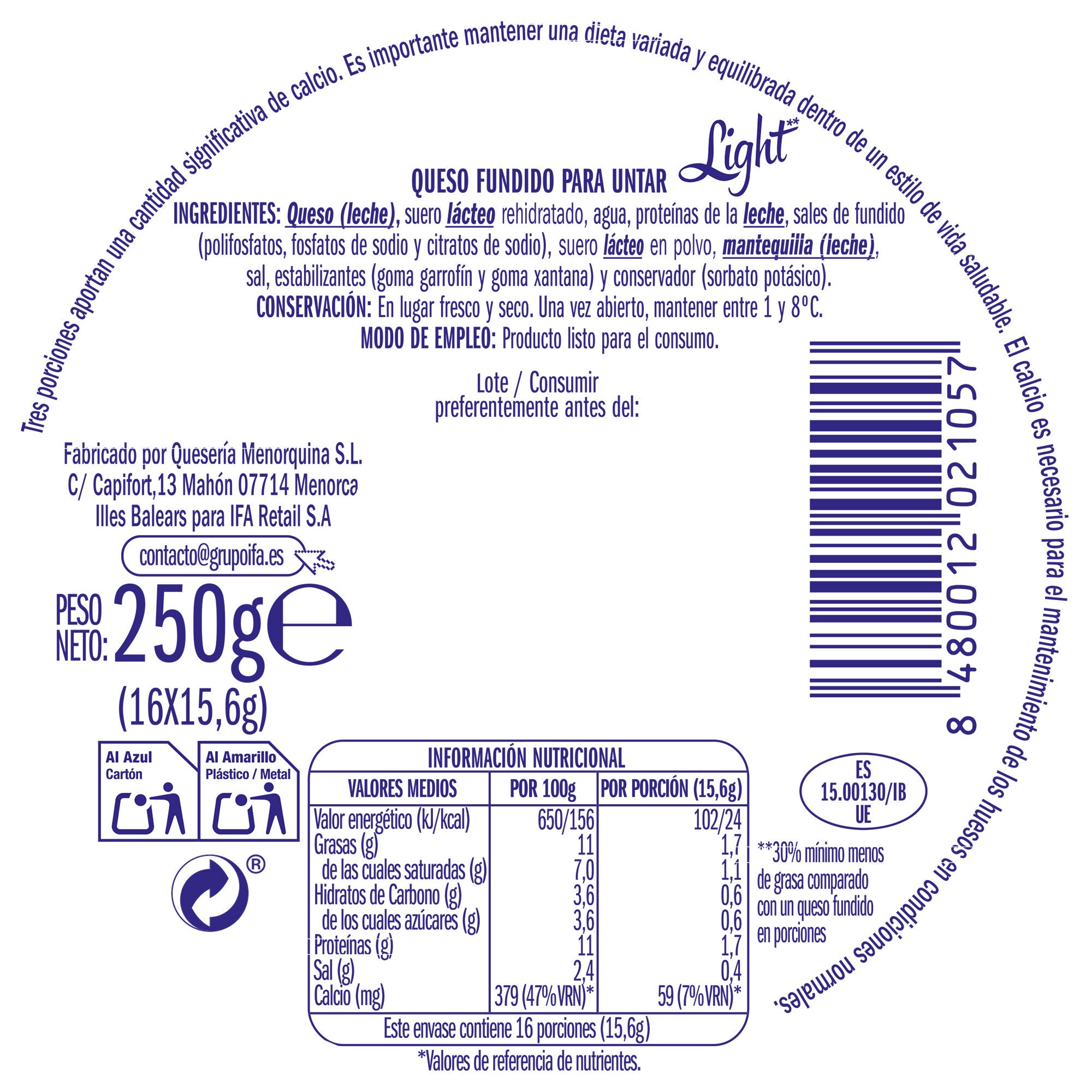 Queso fundido porción light Ifa eliges p16 250g