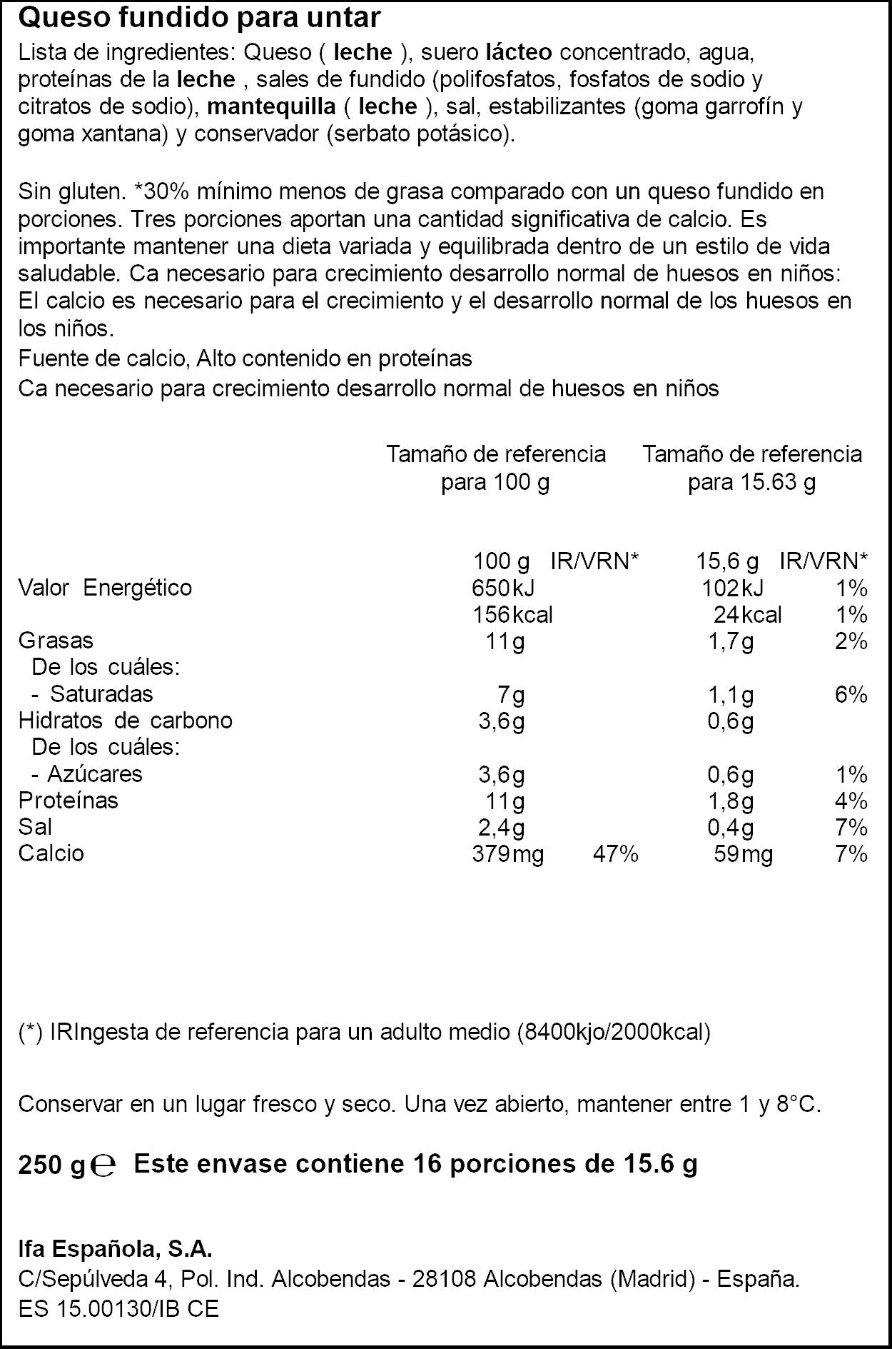 Queso fundido porción light Ifa eliges p16 250g