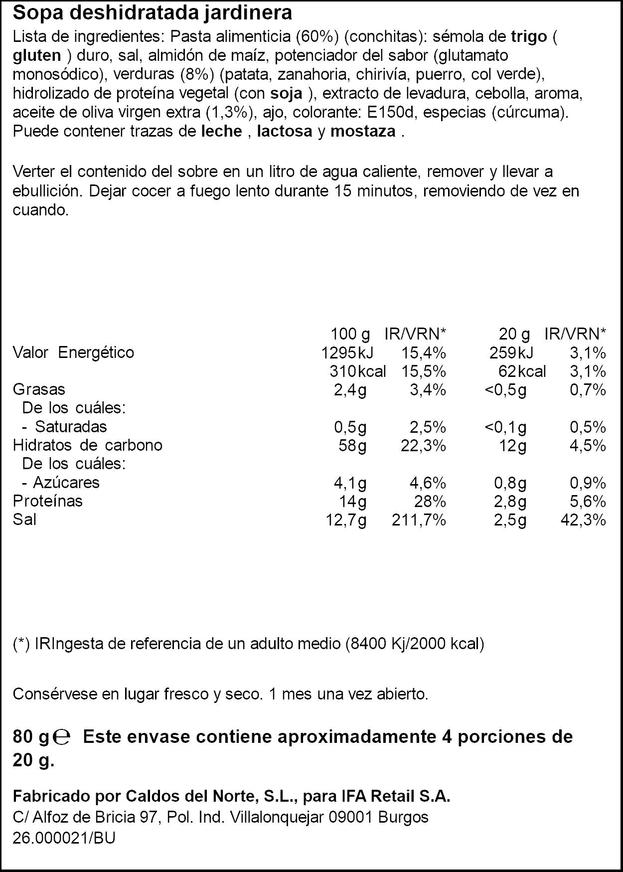 Sopa sobre jardinera Ifa eliges 80g