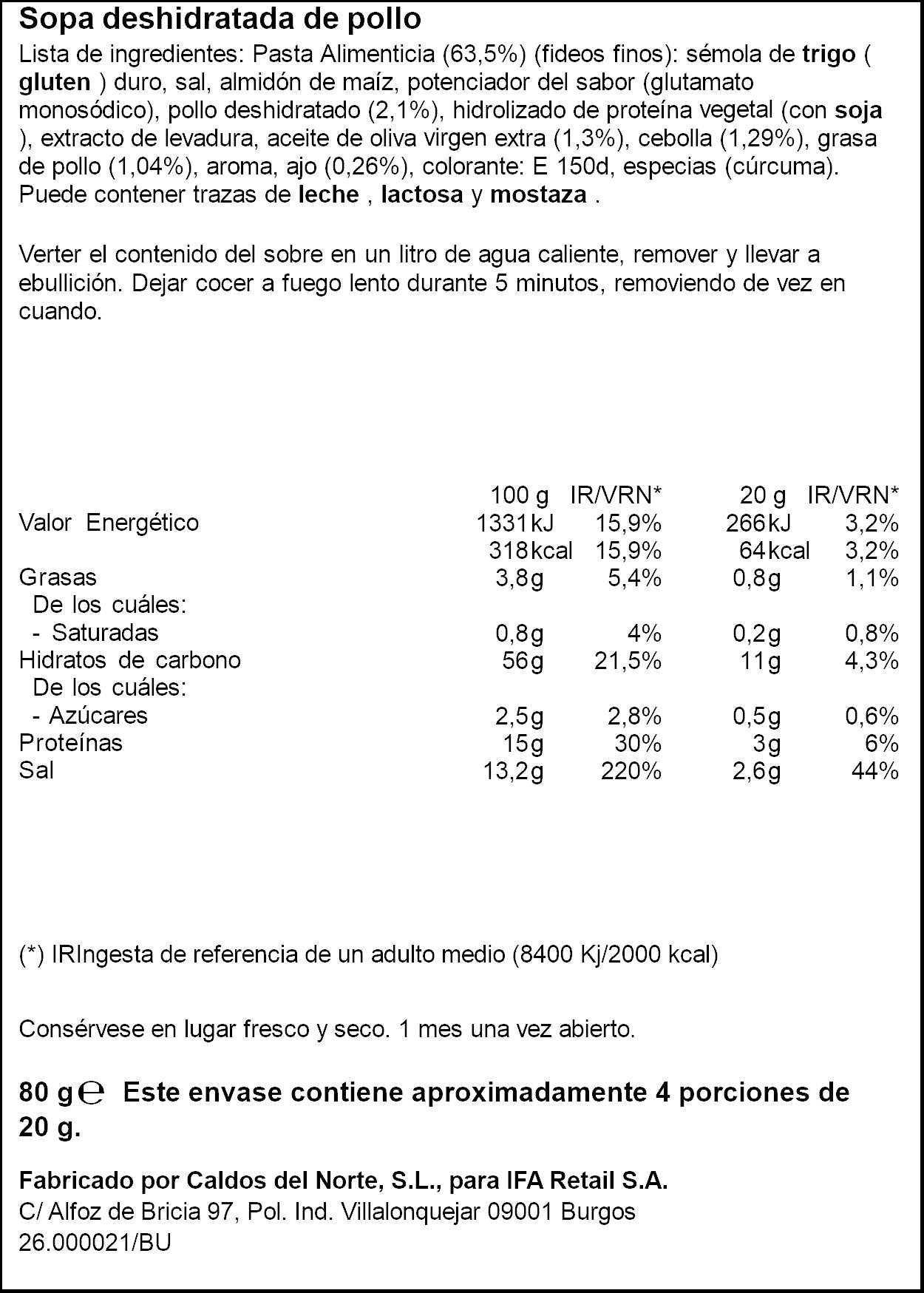 Sopa sobre pollo Ifa eliges 80g