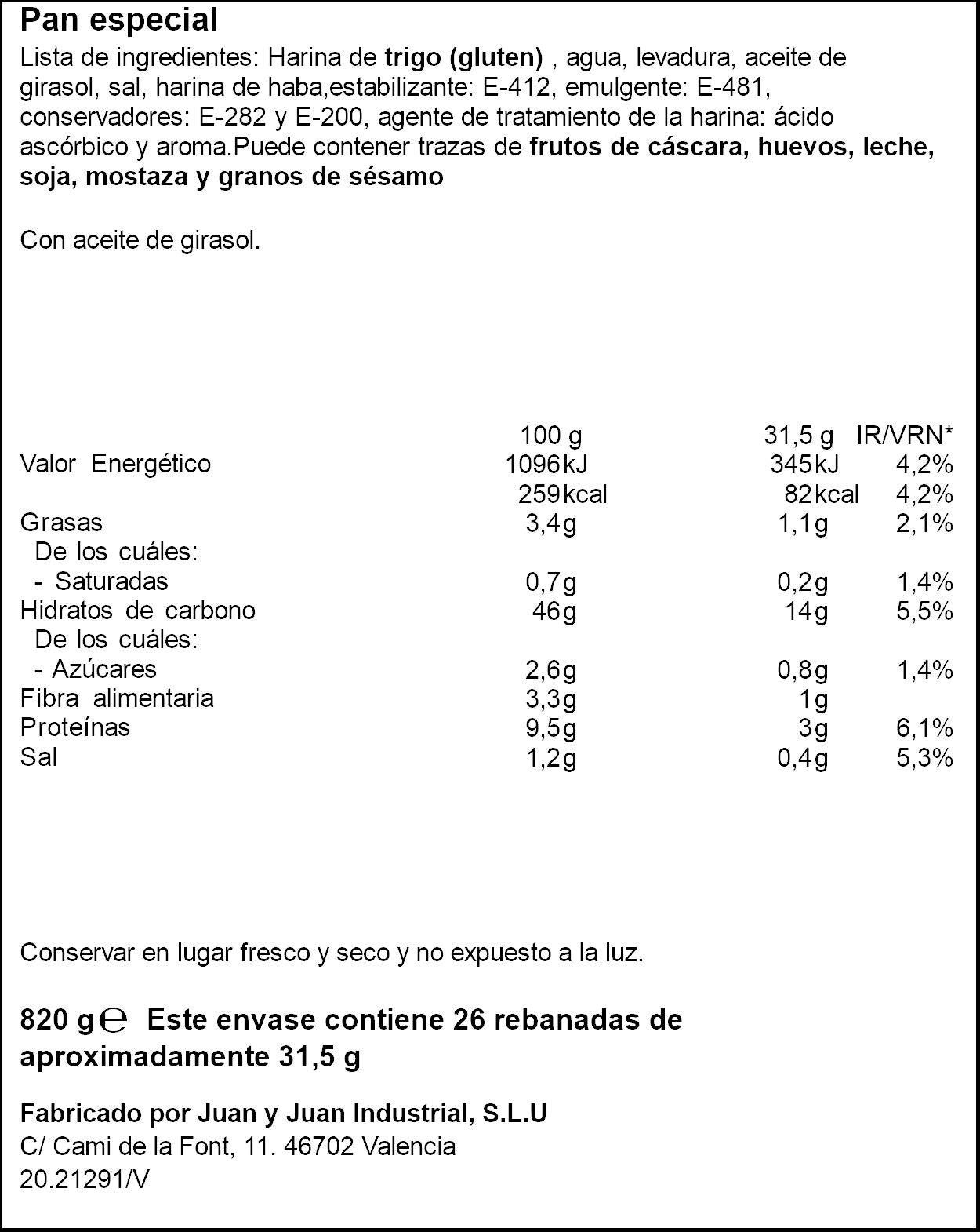 Pan de molde blanco Ifa eliges 820g