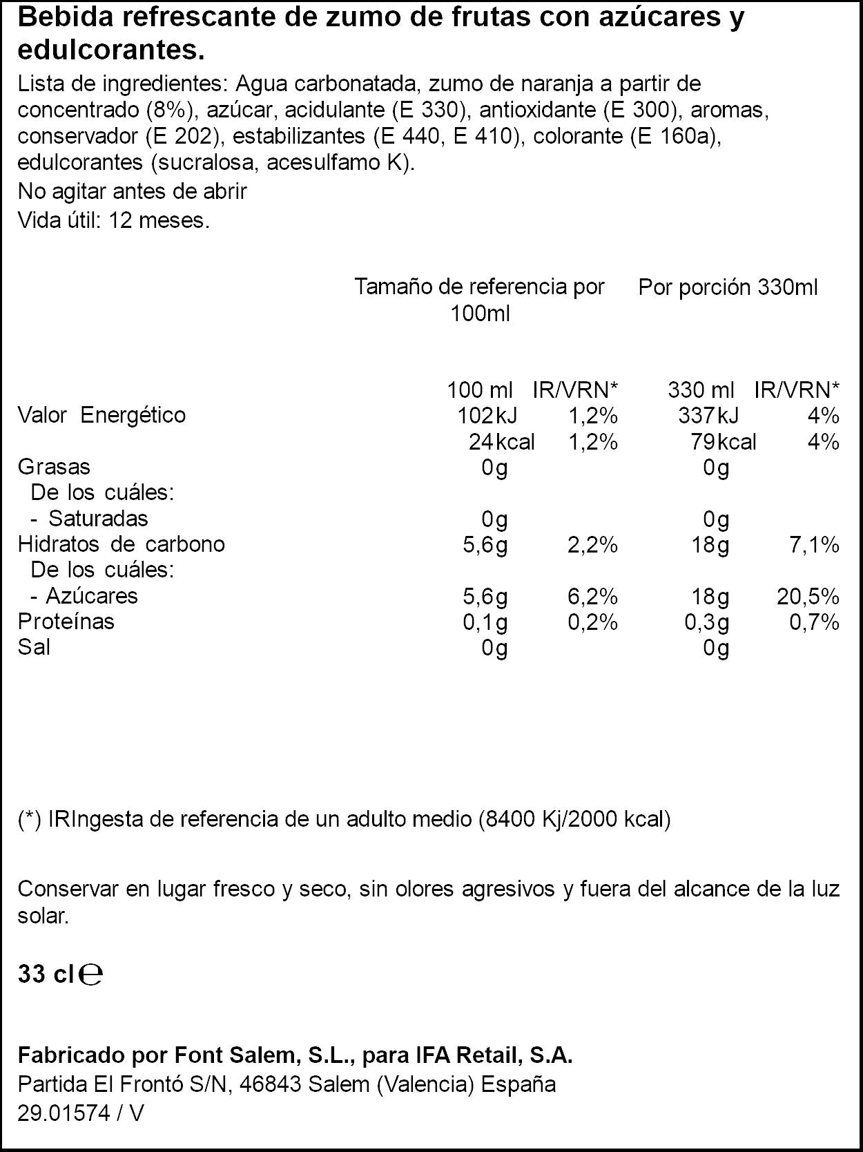 Refresco naranja lata Ifa eliges 330ml