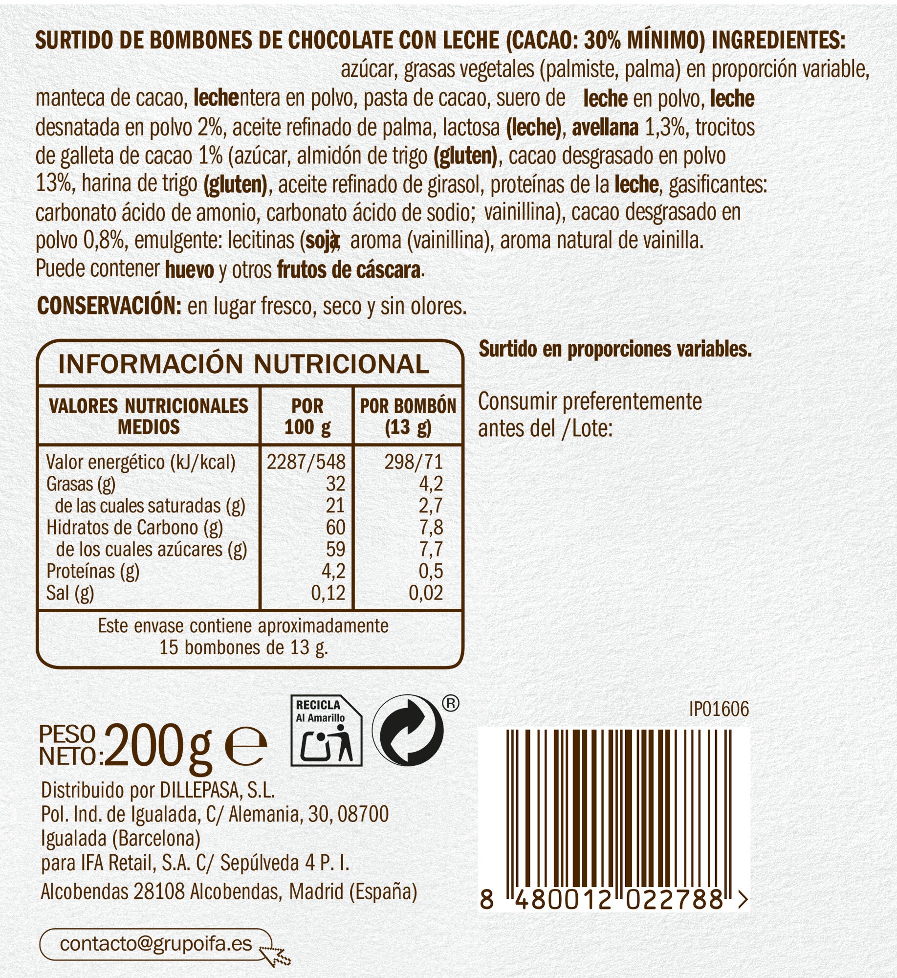 Bombón rellena crema Ifa eliges 200g