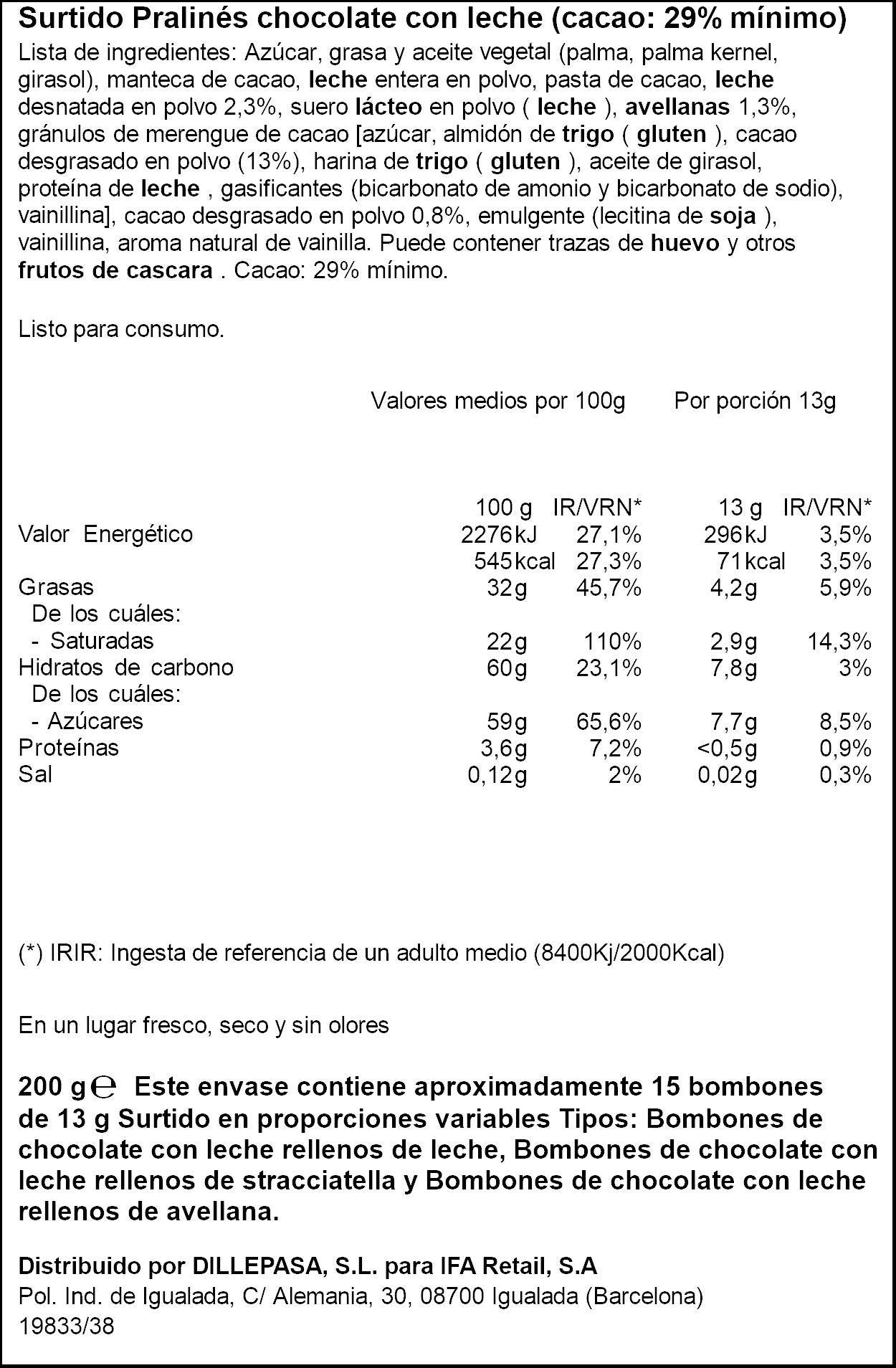 Bombón rellena crema Ifa eliges 200g