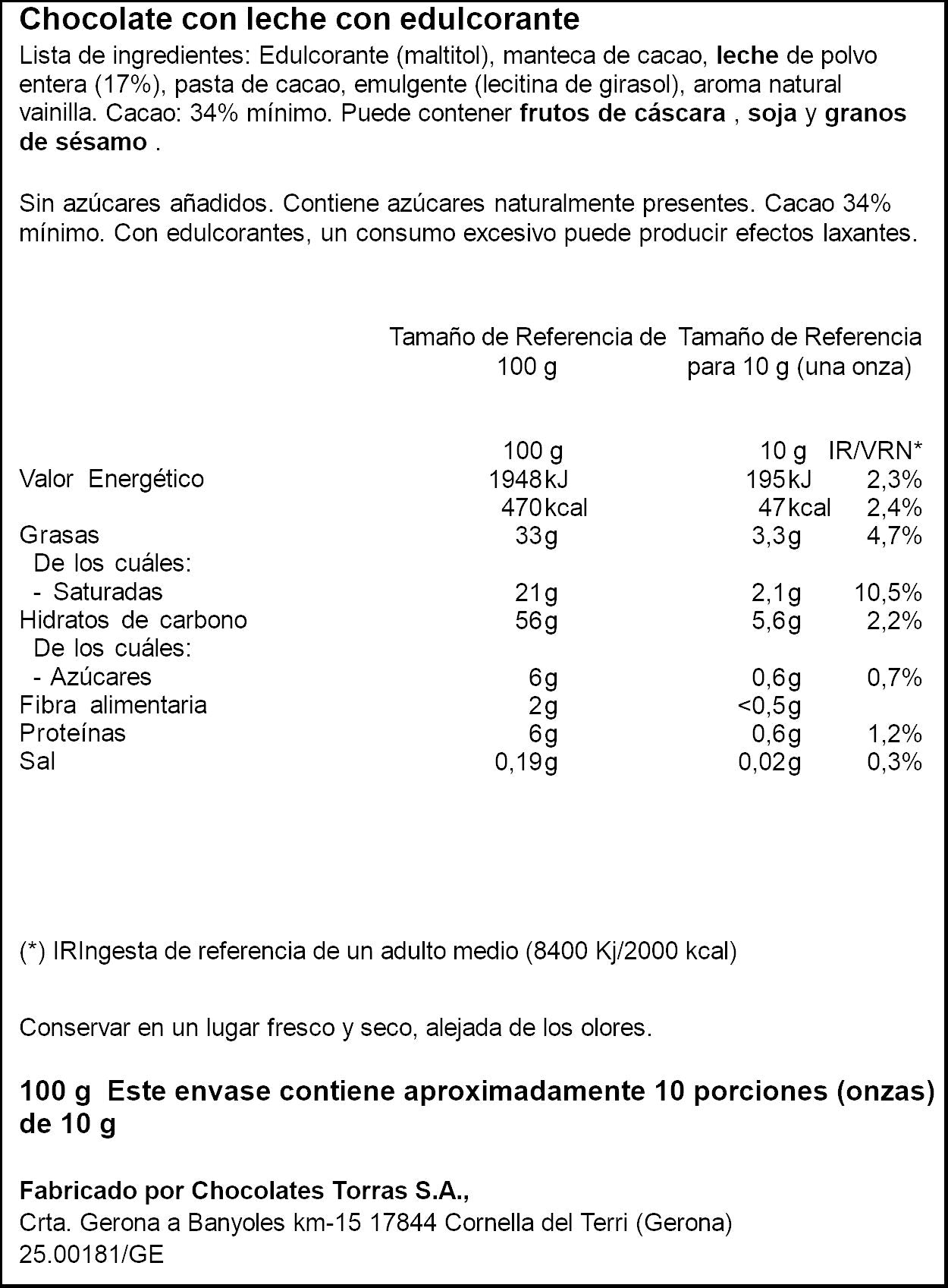 Chocolate s/a con leche Ifa eliges 100g