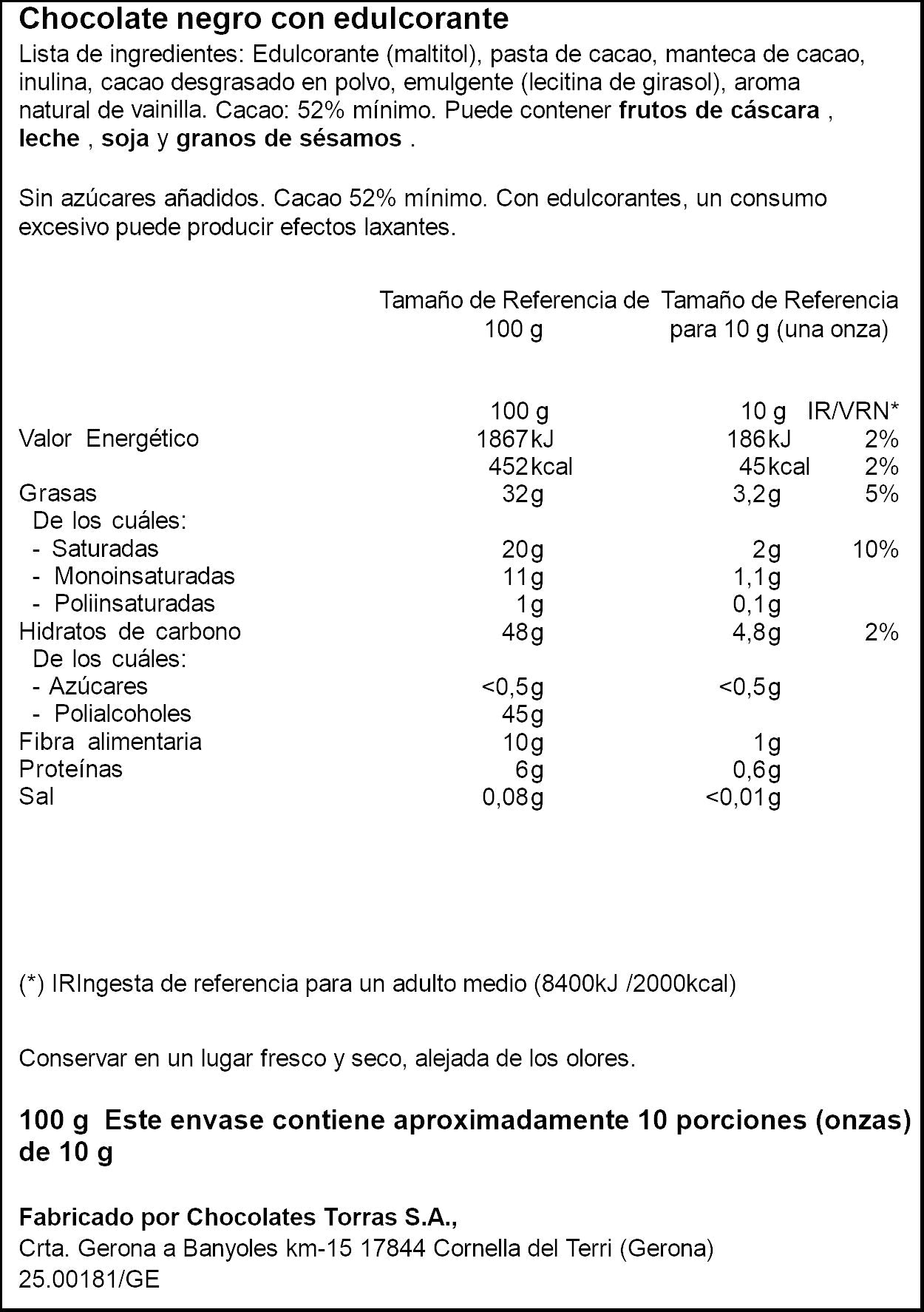 Chocolate s/a negro 51% Ifa eliges 100g