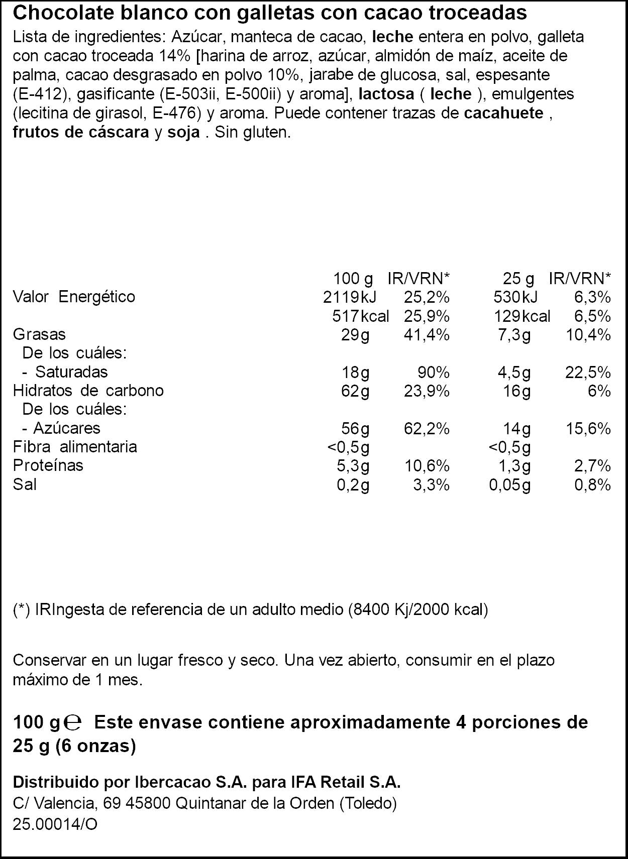 Chocolate blanco con galleta Ifa eliges 100g
