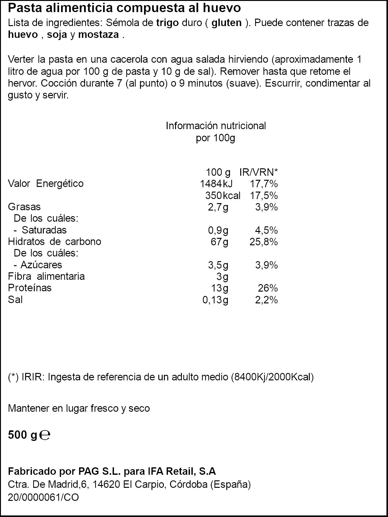 Spaguetti al huevo  Ifa eliges 500g